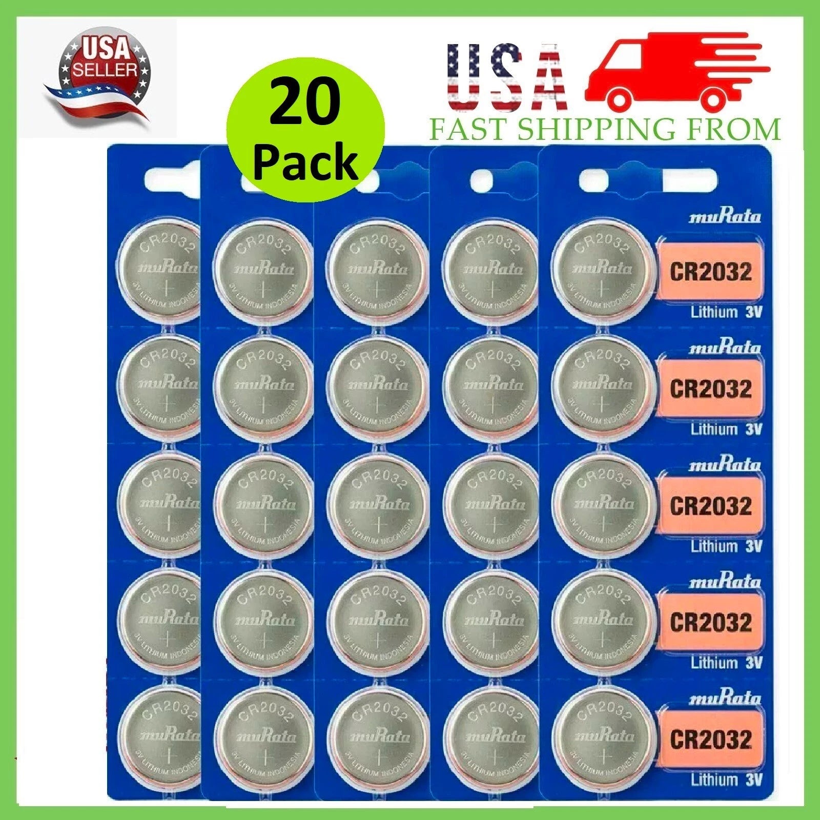 20 Fresh SONY/MURATA CR2032 DL2032 CR2032 CMOS Lithium 3V Watch Battery Exp 2030