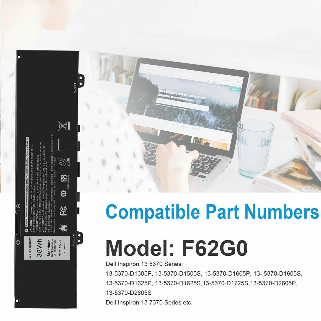 F62G0 Battery for Dell Inspiron 13 5370 7000 7370 7380 7386 7373 P83G P83G0 38Wh