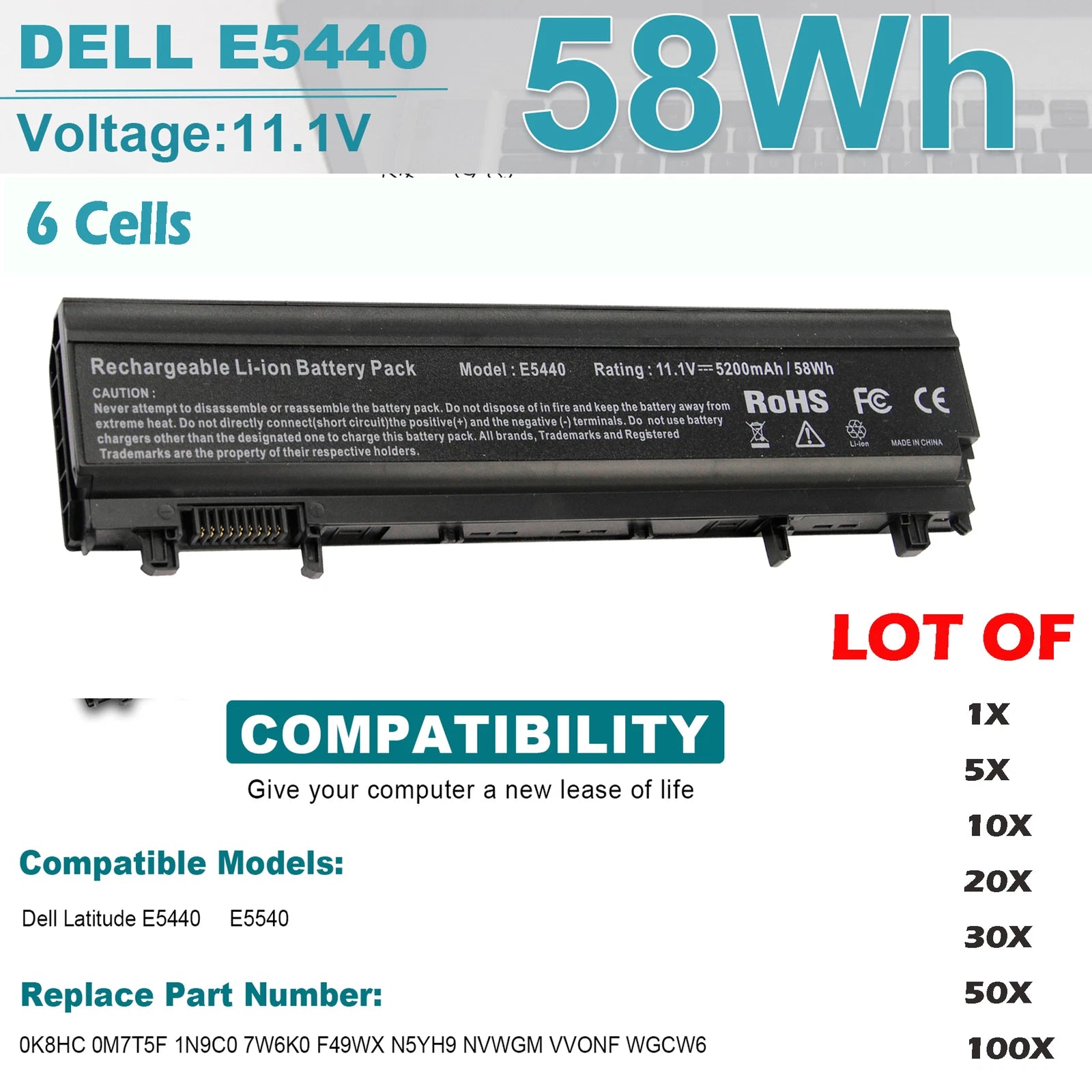 ??LOT OF Battery For Dell Latitude E5440 E5540 VVONF NVWGM 0K8HC 0M7T5F 6Cells