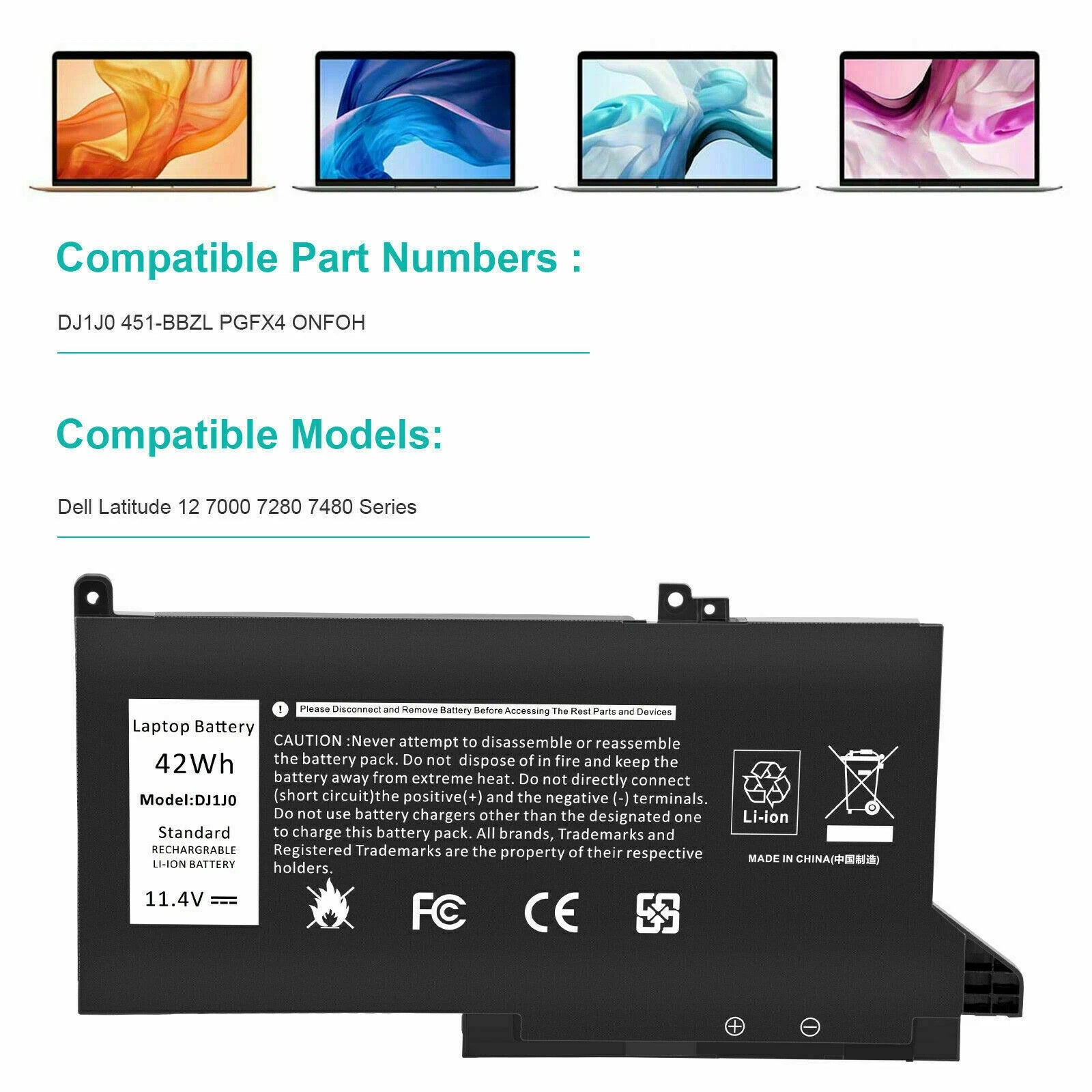 DJ1J0 Battery for Dell Latitude 12 7280 7290 13 7380 7390 14 7480 7490 42Wh NEW