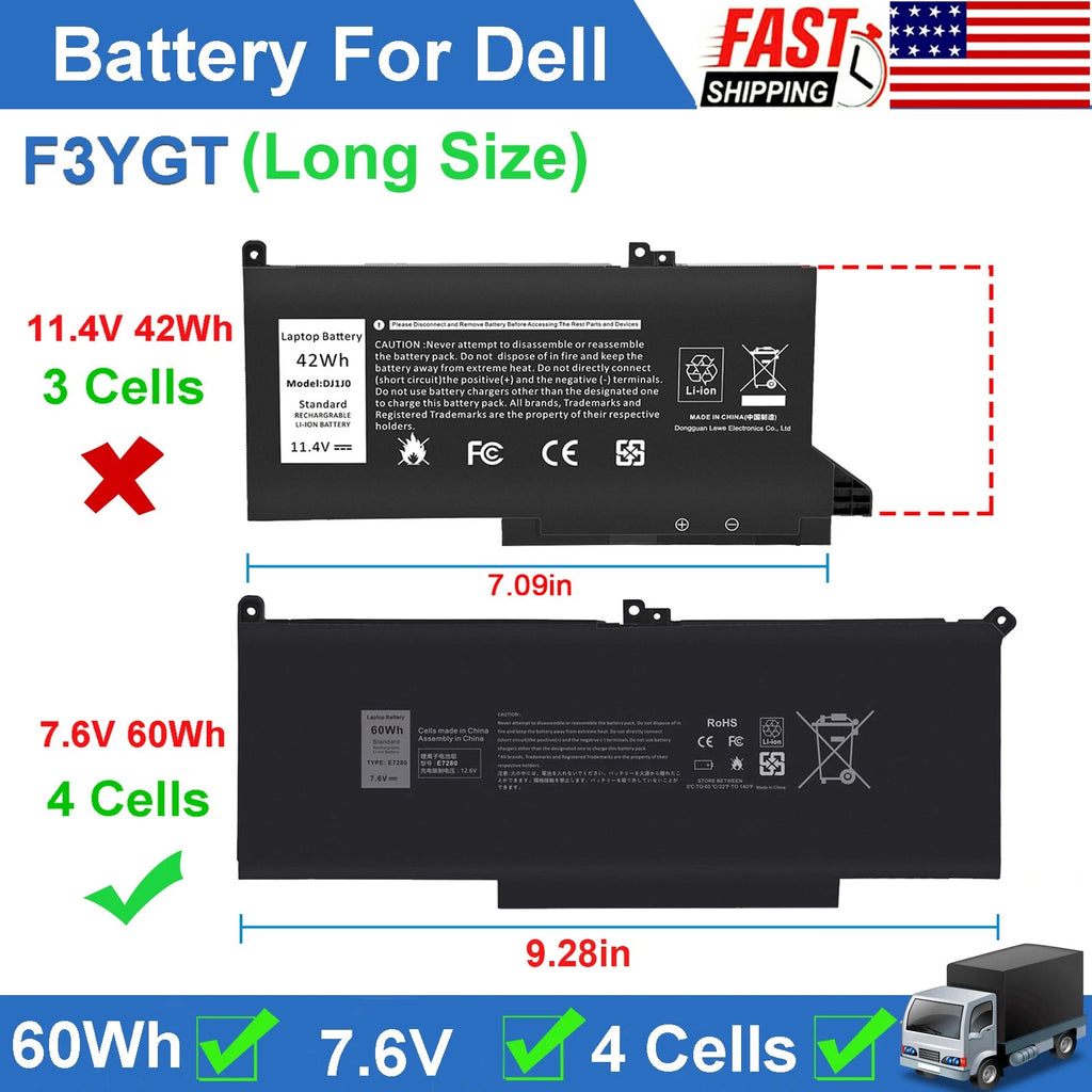 ?F3YGT Battery For Dell Latitude 7280 7480 7380 7290 7390 7490 E7280 E7480 E7490
