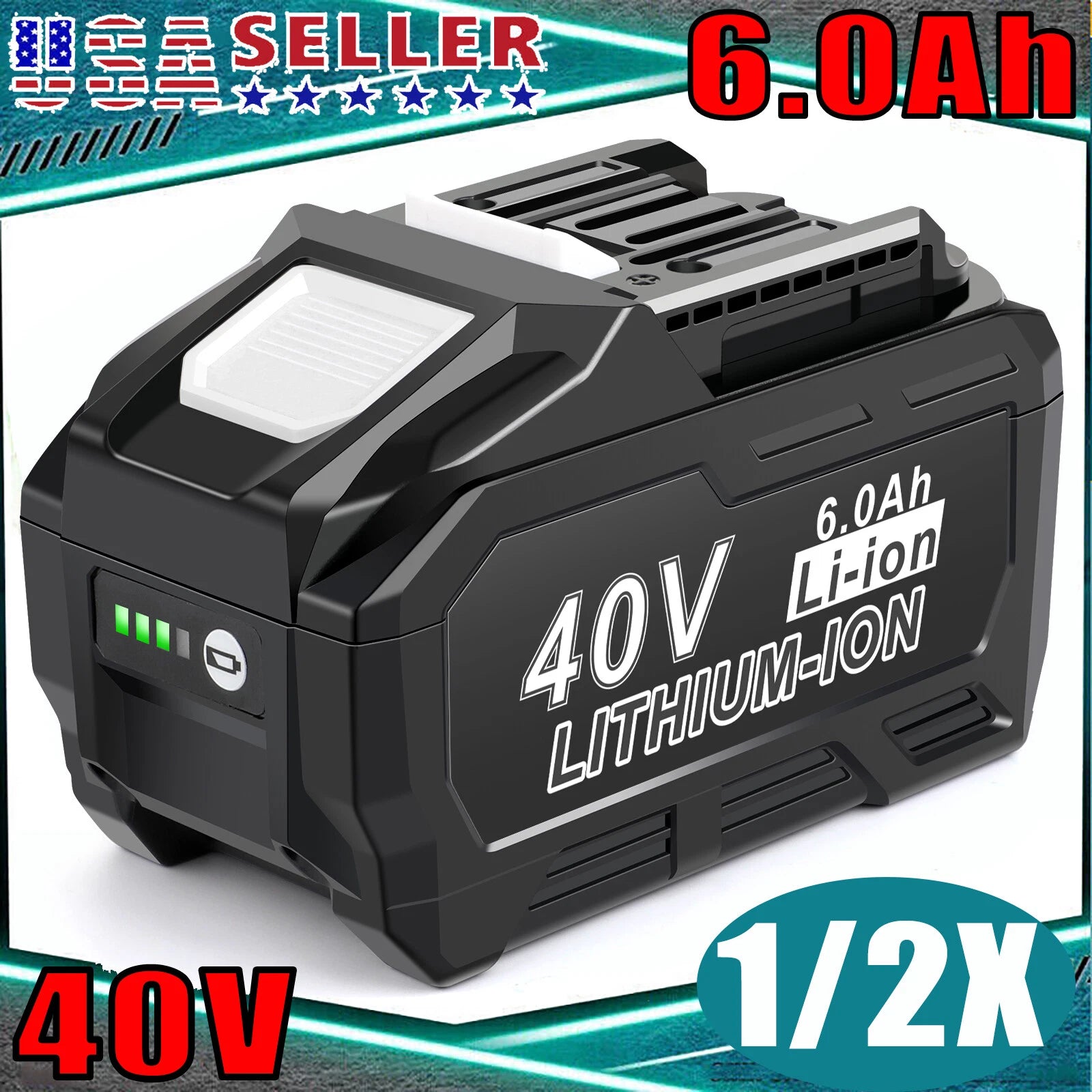 1/2 PACK 40Volt 6.0Ah Battery For Makita 40V Battery XGT BL4025 BL4050 W/ LED