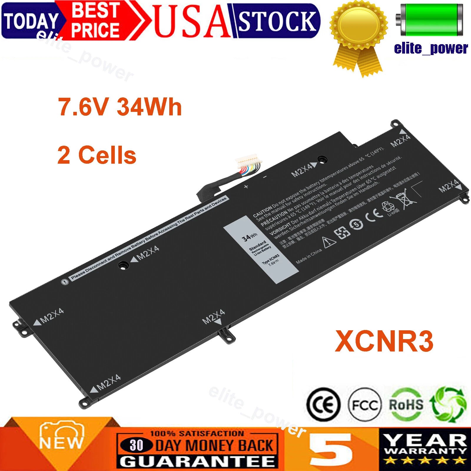 XCNR3 WY7CG Laptop Battery for Dell Latitude 13 7370 E7370 Series 7.6V 34Wh US
