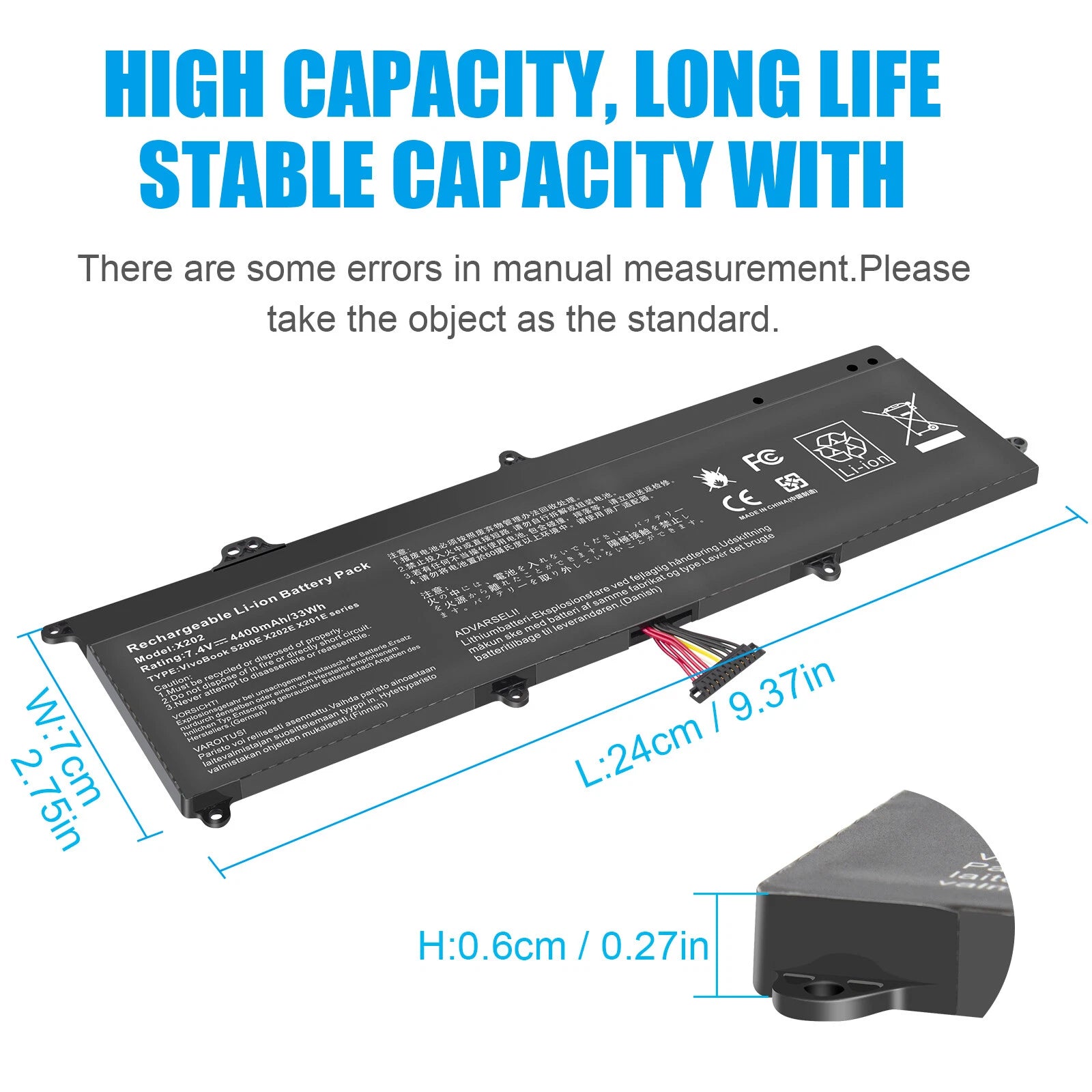 C21-X202 Battery For ASUS VivoBook X202 X202E S200 S200E X201 X201E 7.4V 33Wh