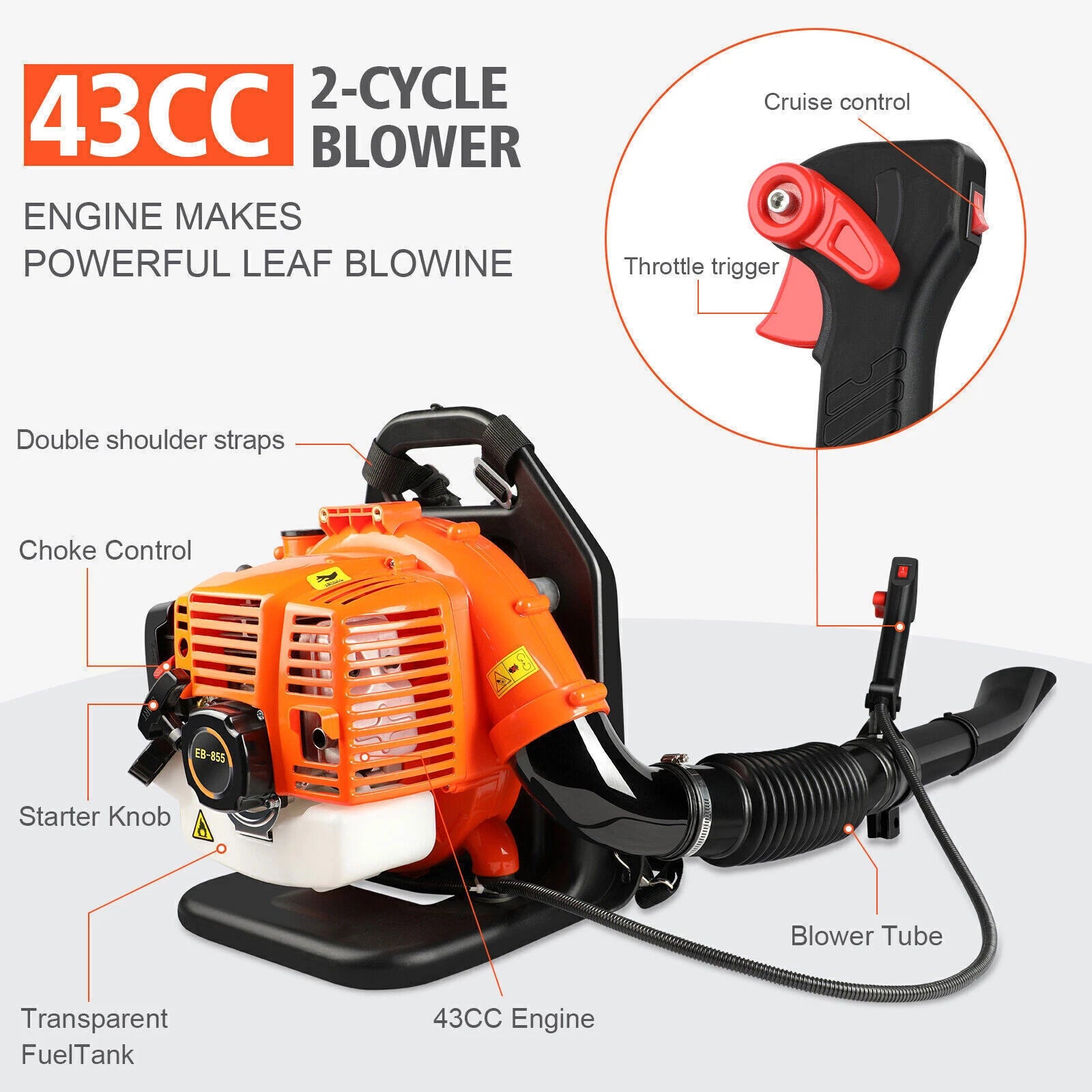 Leaf Blower Gas Powered Snow Blower Garden 26CC/43CC/30CC/63cc 2-Stroke Engine