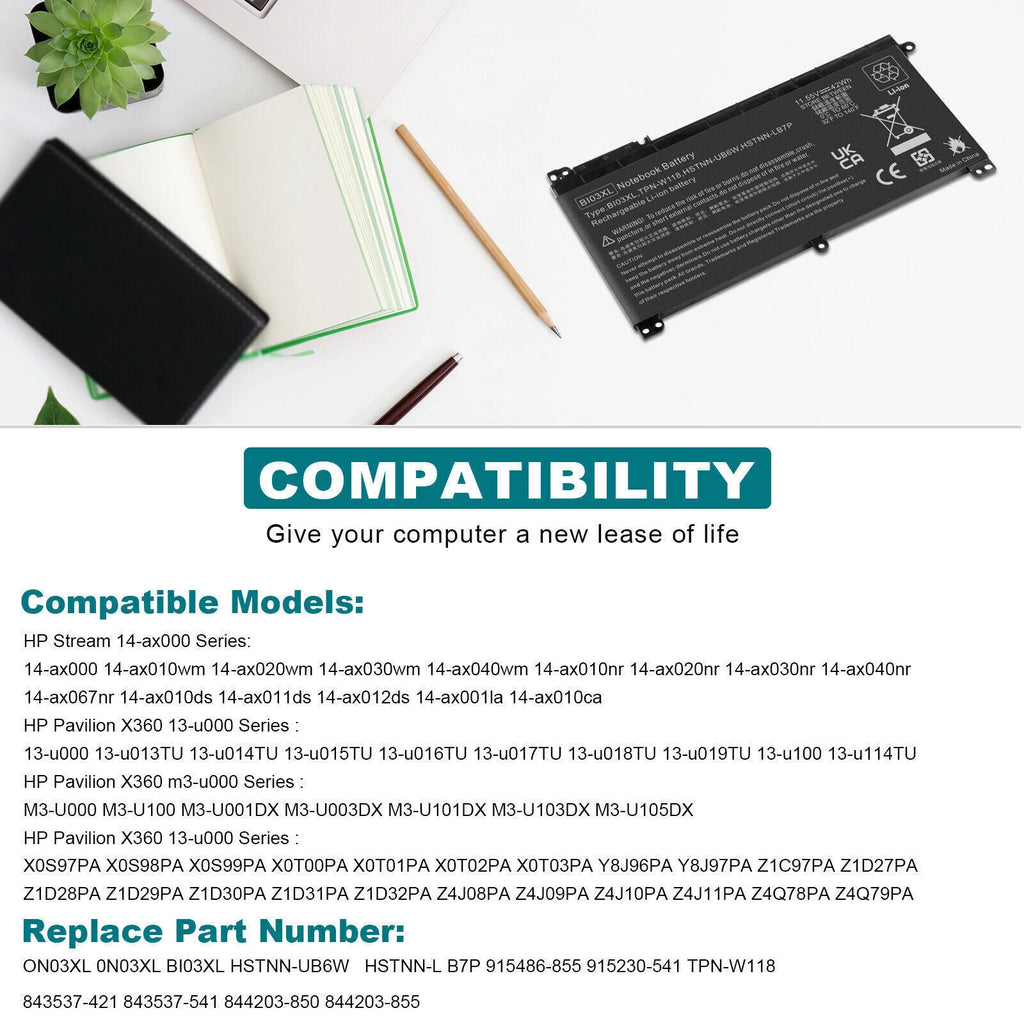 BI03XL Battery for HP Pavilion X360 M3-U001DX M3-U103DX 13-U100TU 843537-541