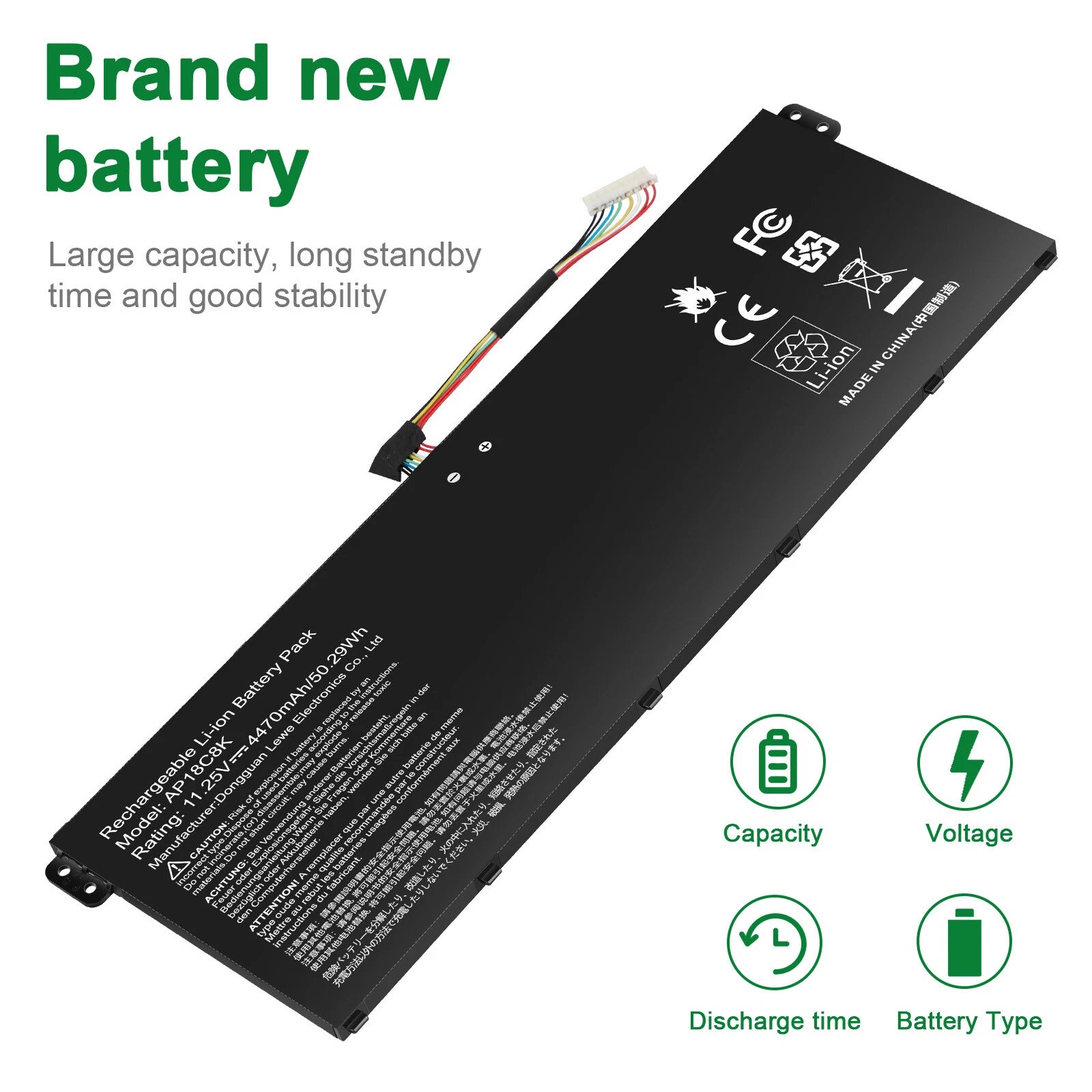 Battery AP18C8K For Acer Chromebook Spin CP713-2W 5 slim A515-54 A515-43 50.29Wh