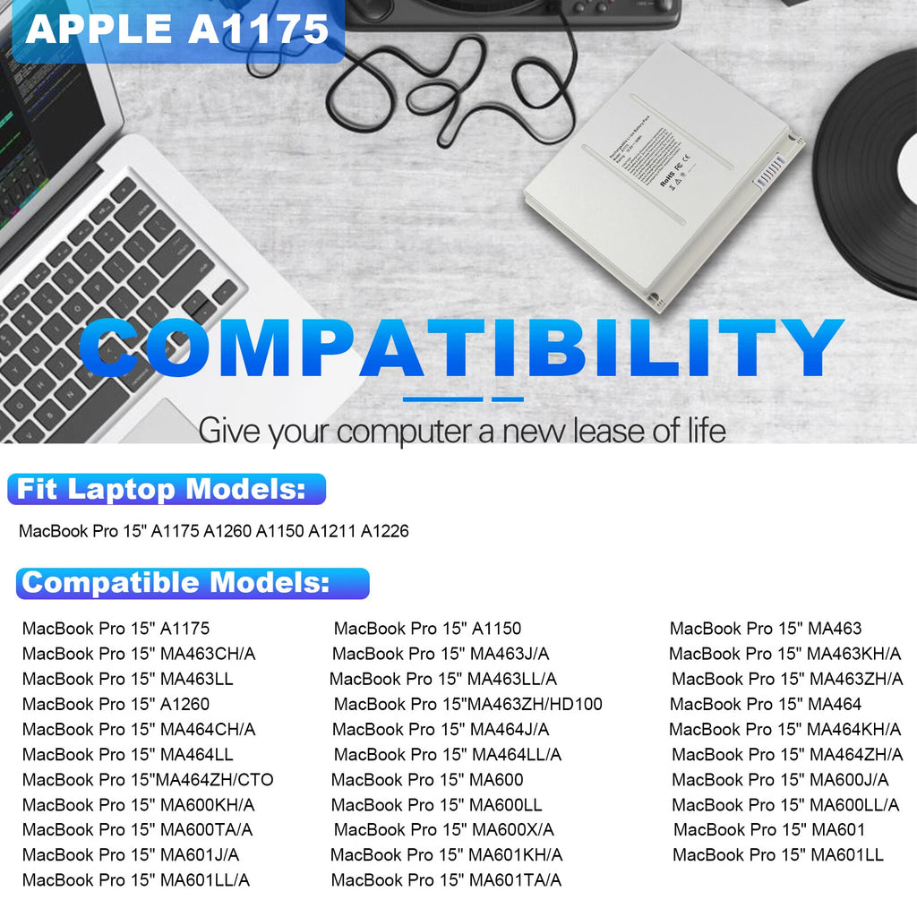 Replace A1175 Battery for Macbook Pro 15" A1150 A1260 A1226 A1211 MA463 60Wh NEW