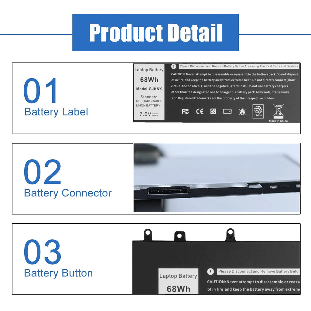 68Wh GJKNX GD1JP Battery for Dell Latitude 5480 5580 5490 5590 5591 Series 7.6V