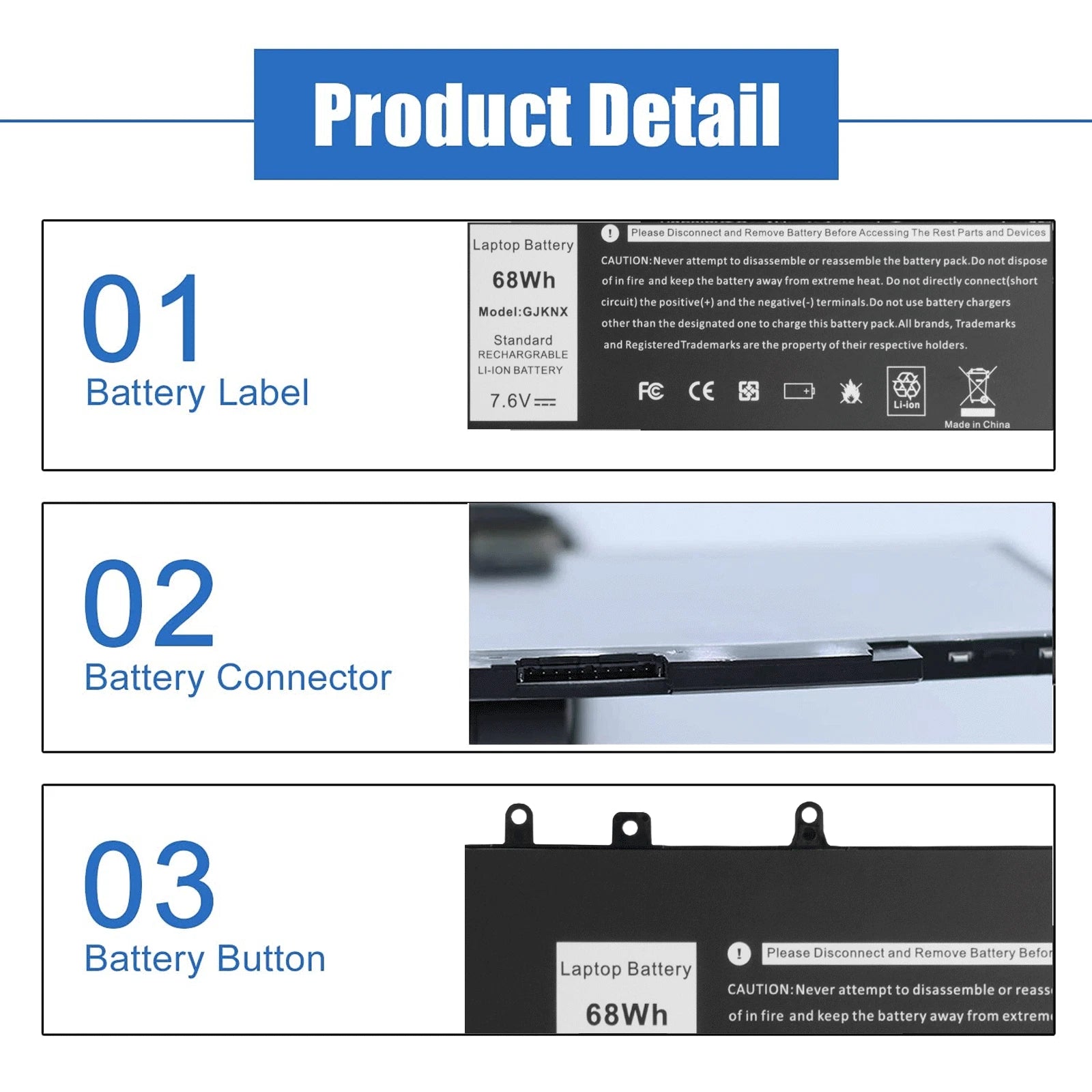 68Wh GJKNX GD1JP Battery for Dell Latitude 5480 5580 5490 5590 5591 Series 7.6V