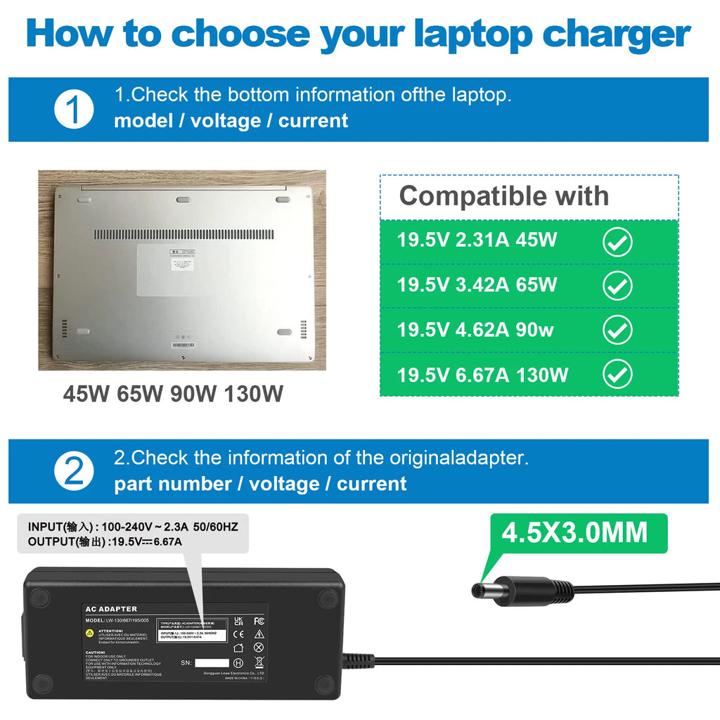 130W AC Adapter Charger Power For Dell XPS 15 9560 15 9550 P56F001 19.5V 6.67A