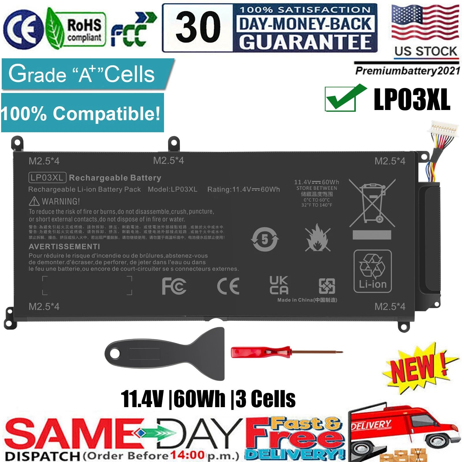 LP03XL LPO3XL 60Wh Laptop Battery For HP ENVY 15-ah150sa ae100nl 807417-005 US