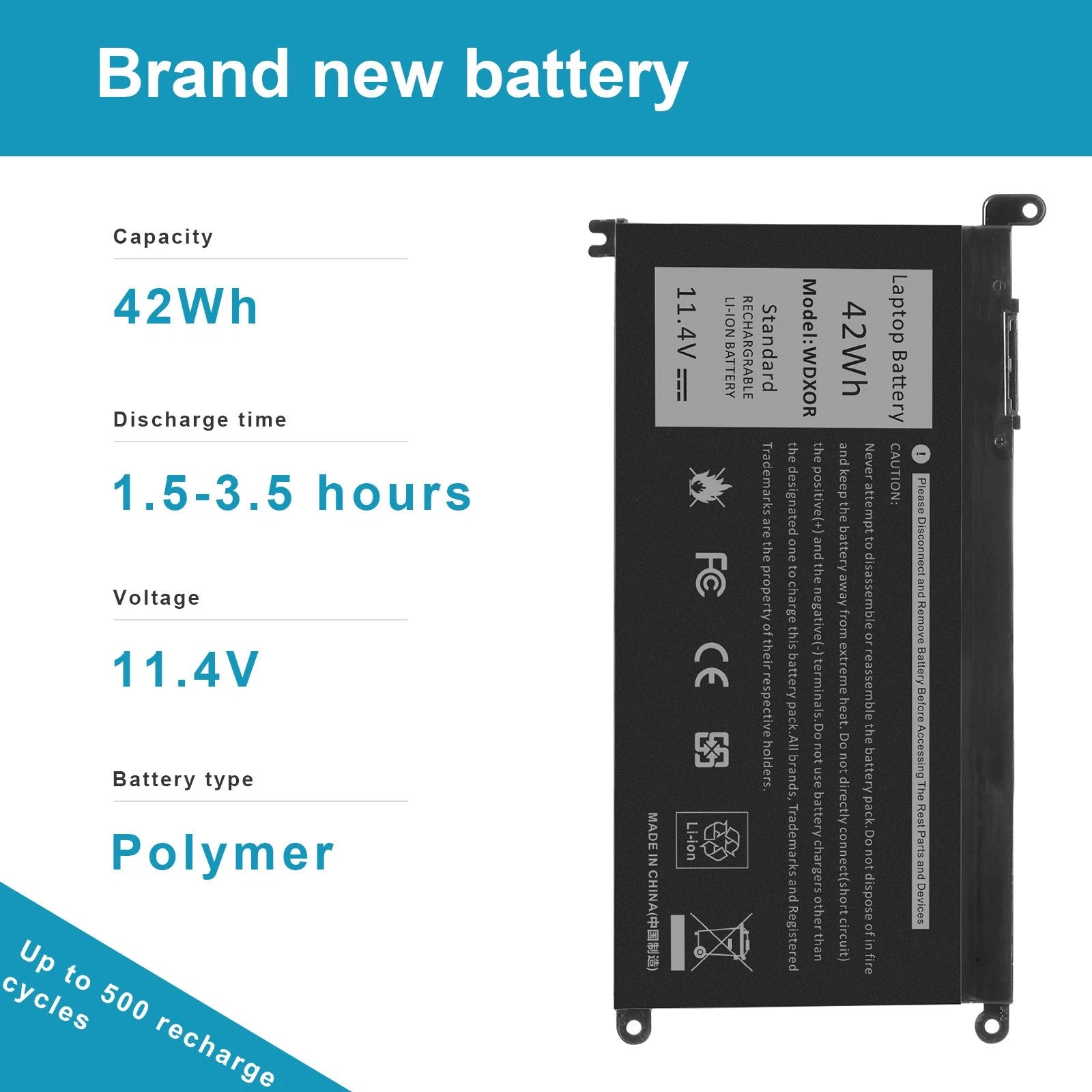 WDXOR Laptop Battery For Dell Inspiron 15 5565 5567 5568 13 5368 42Wh 11.4V