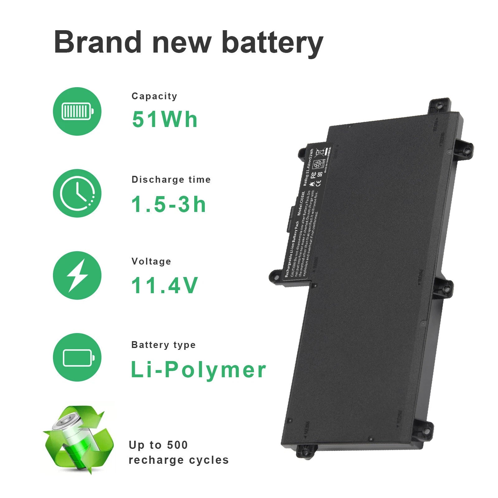 Battery for HP ProBook 640 645 650 G2 CI03 CI03XL HSTNN-UB6Q 801554-001 51Wh