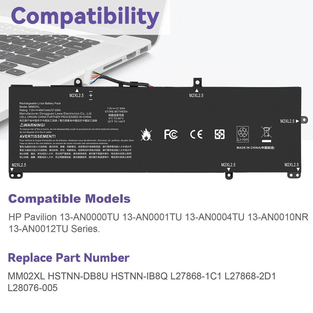 NEW MM02XL Battery For HP Pavilion 13-AN HSTNN-DB8U HSTNN-IB8Q L28076-005 37.6Wh