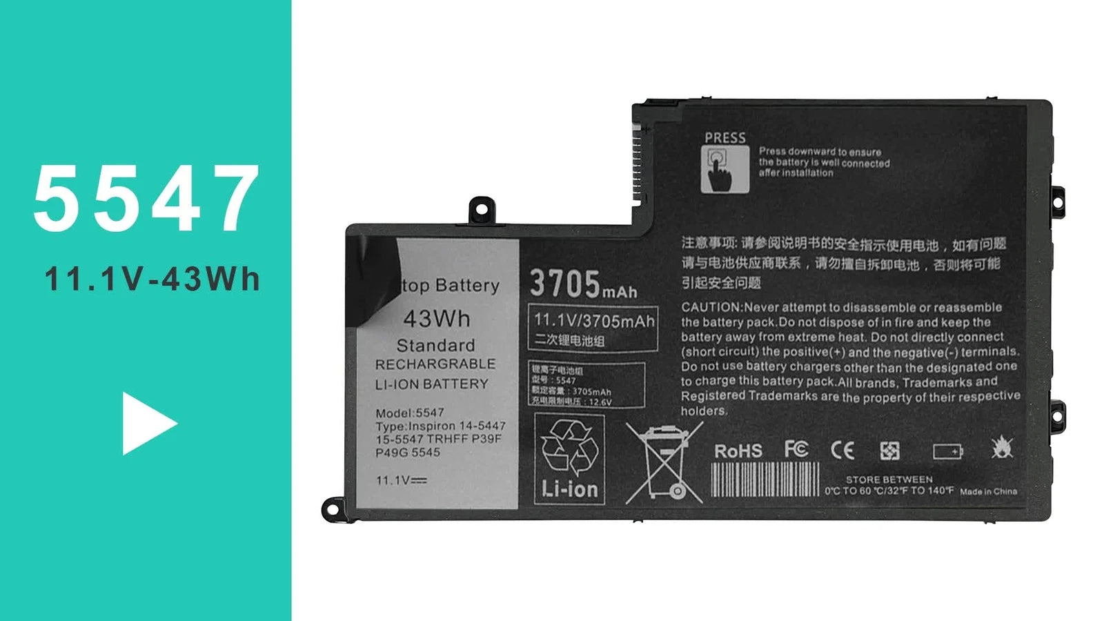 New Battery For Dell Inspiron 15-5547 5545 5548 Latitude 3450 3550 TRHFF 1V2F6