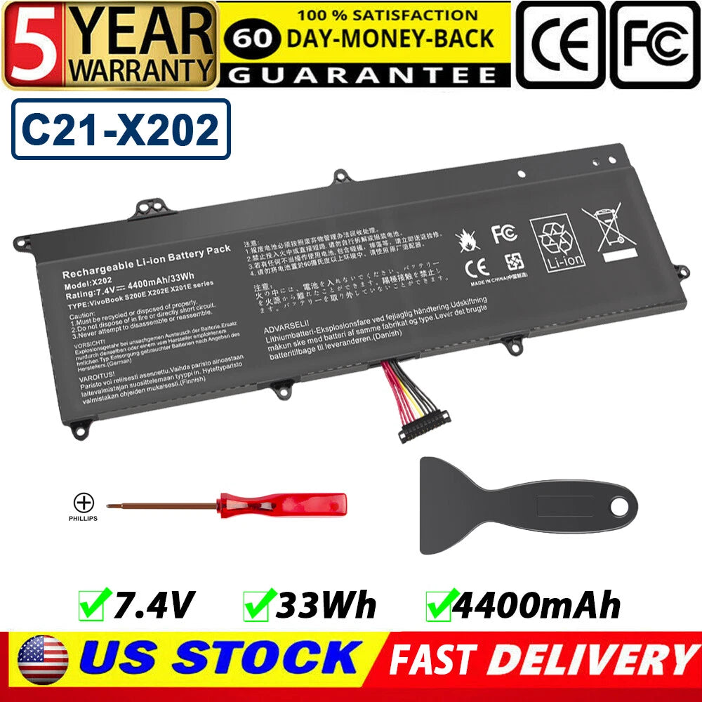 New Laptop Battery C21-X202 for ASUS VivoBook X202 X202E X201E S200E Q200E