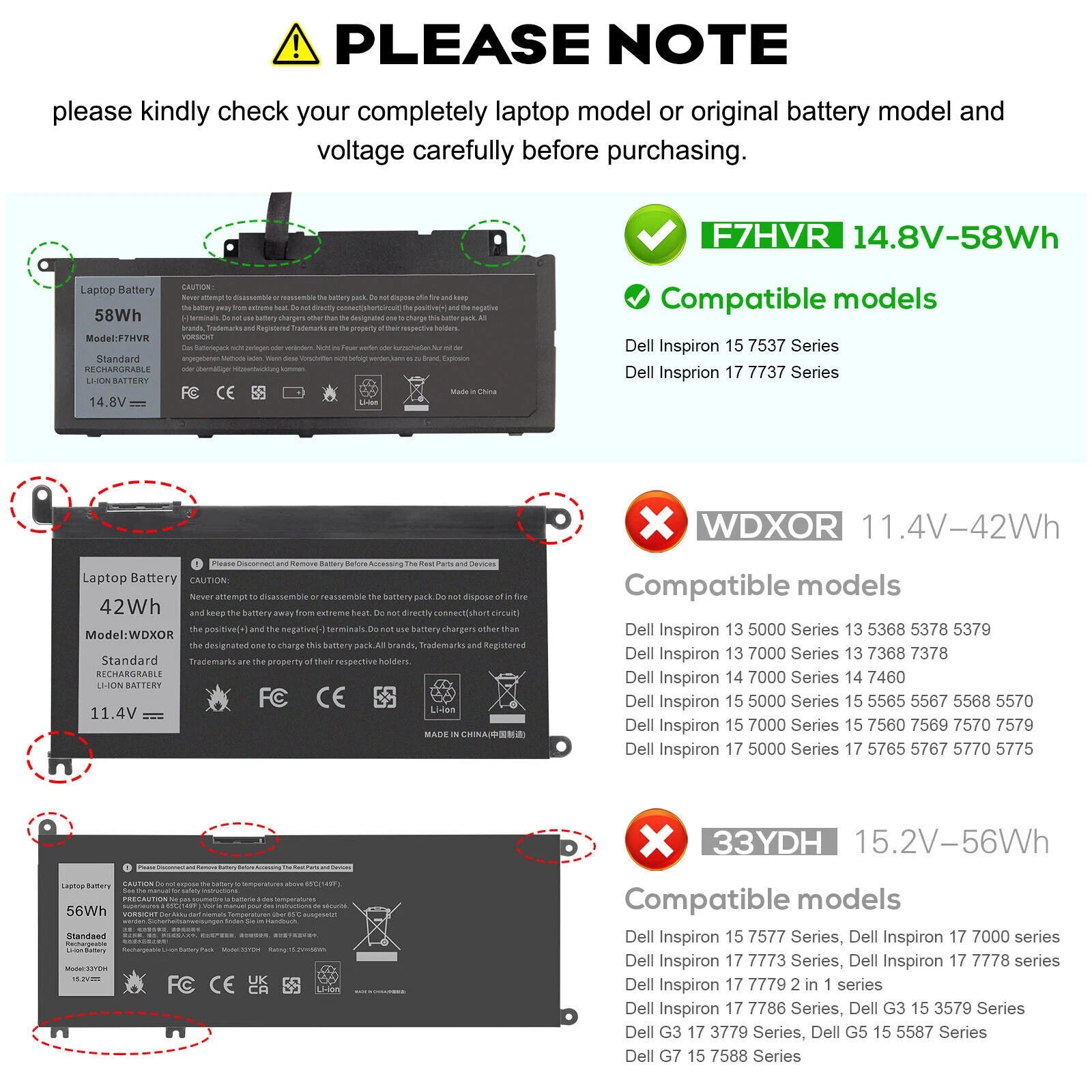 F7HVR Battery For DELL Inspiron 14-7437 15-7537 17-7737 Type N7437 N7537 062VNH