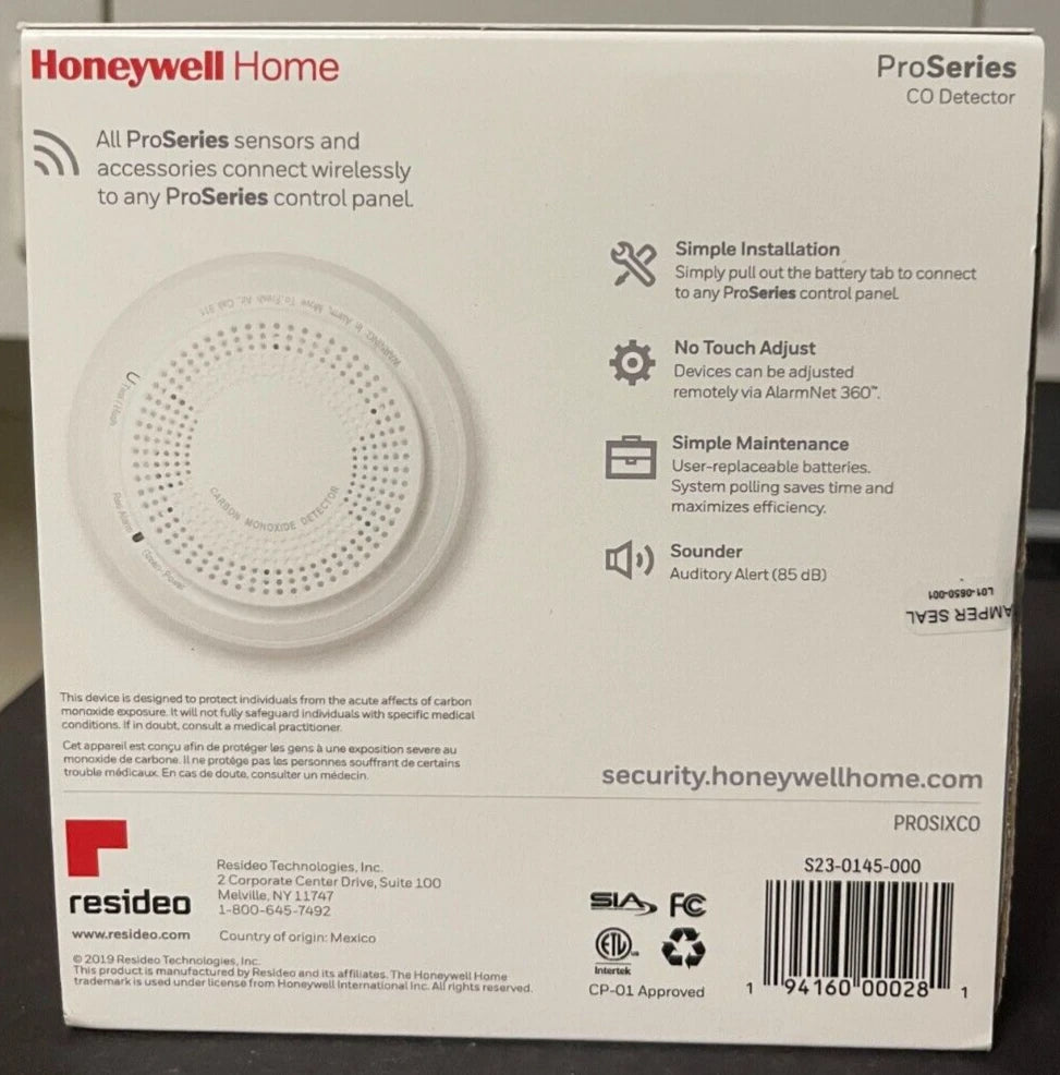 Brand New Honeywell PROSIXCO ProSeries SiX Wireless CO Detector, Battery include