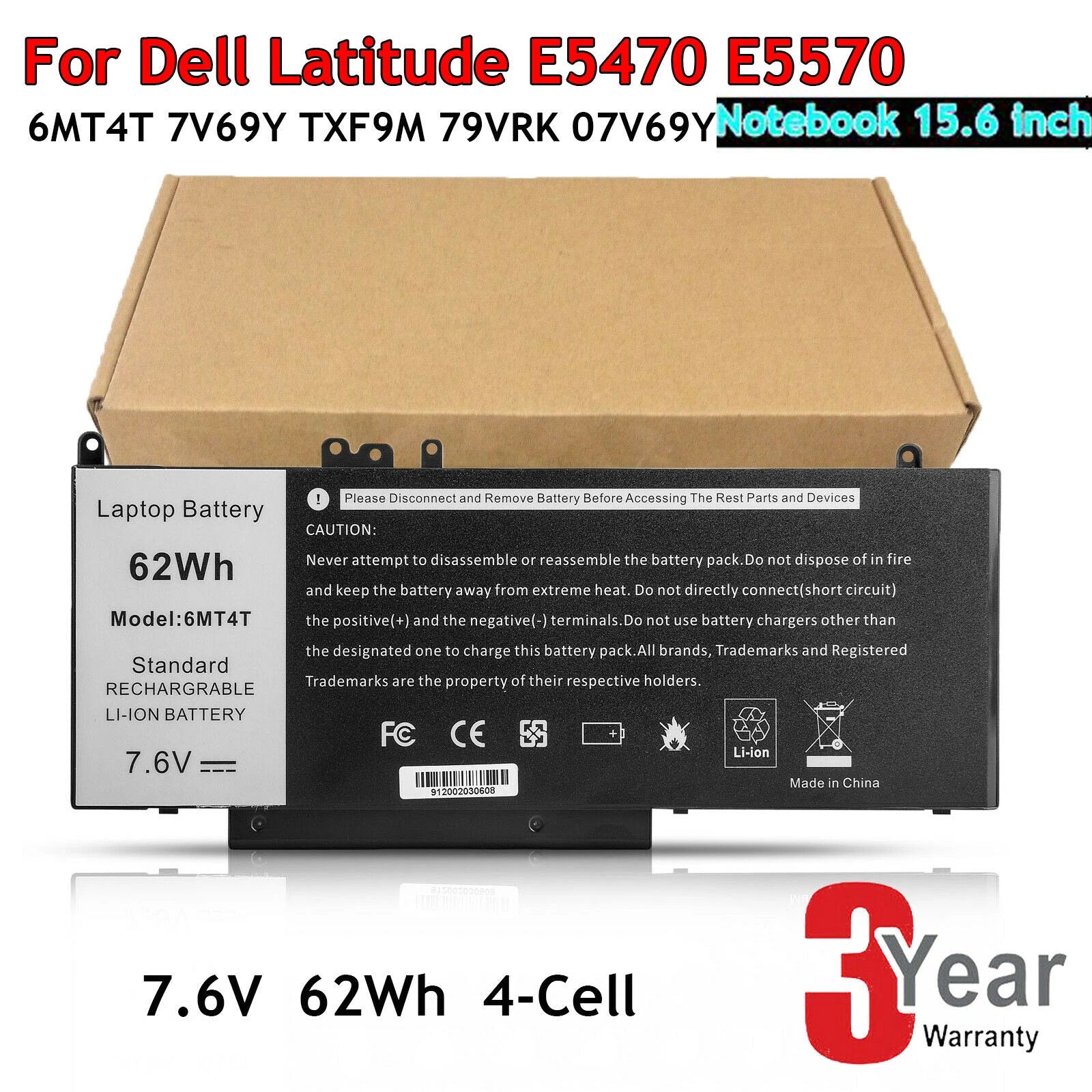 6MT4T Laptop Battery For Dell Latitude E5470 E5570 Precision 3510 79VRK 62Wh