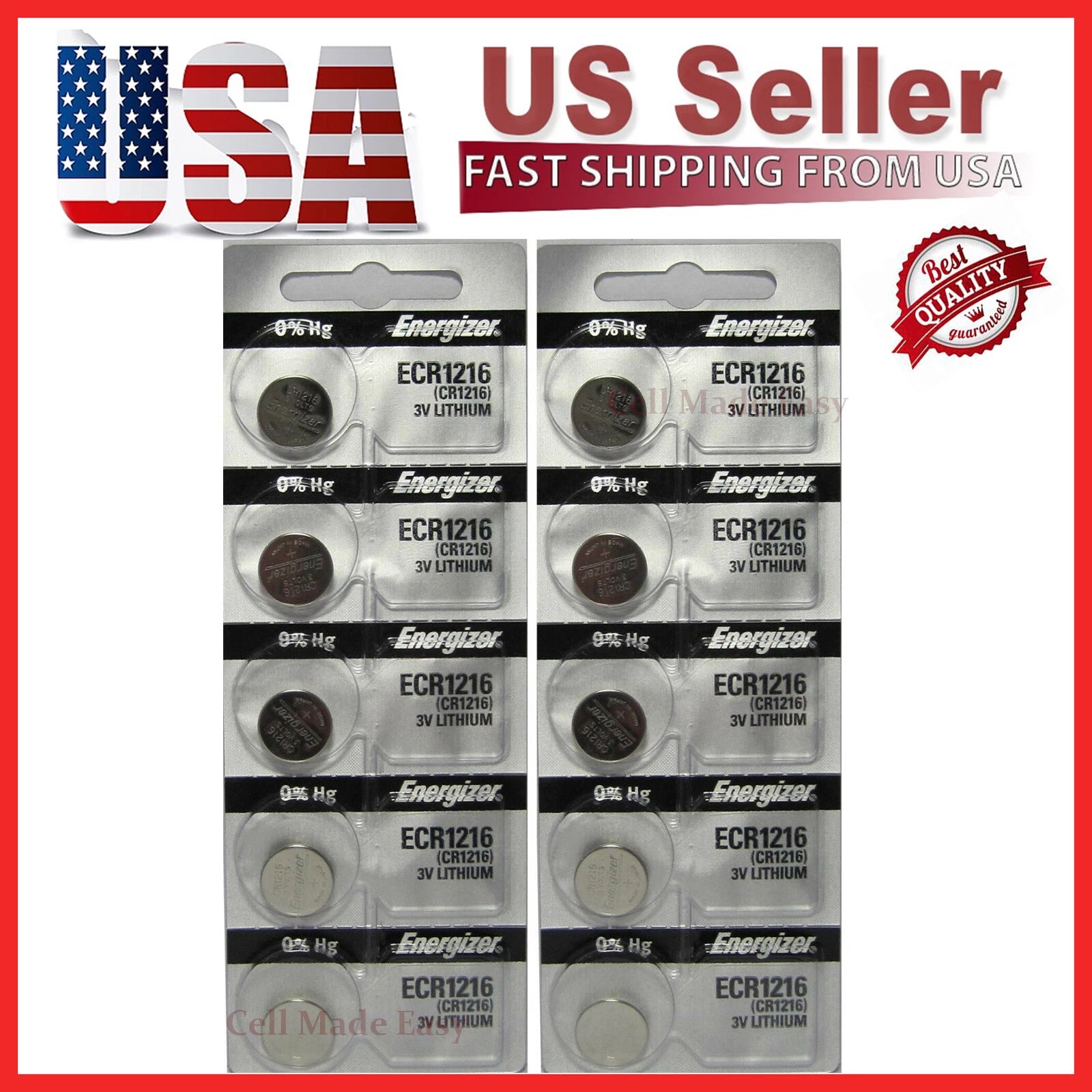 10 NEW SUPER FRESH ENERGIZER CR1216 LITHIUM COIN BATTERIES BR1216 CR1216 DL1216B