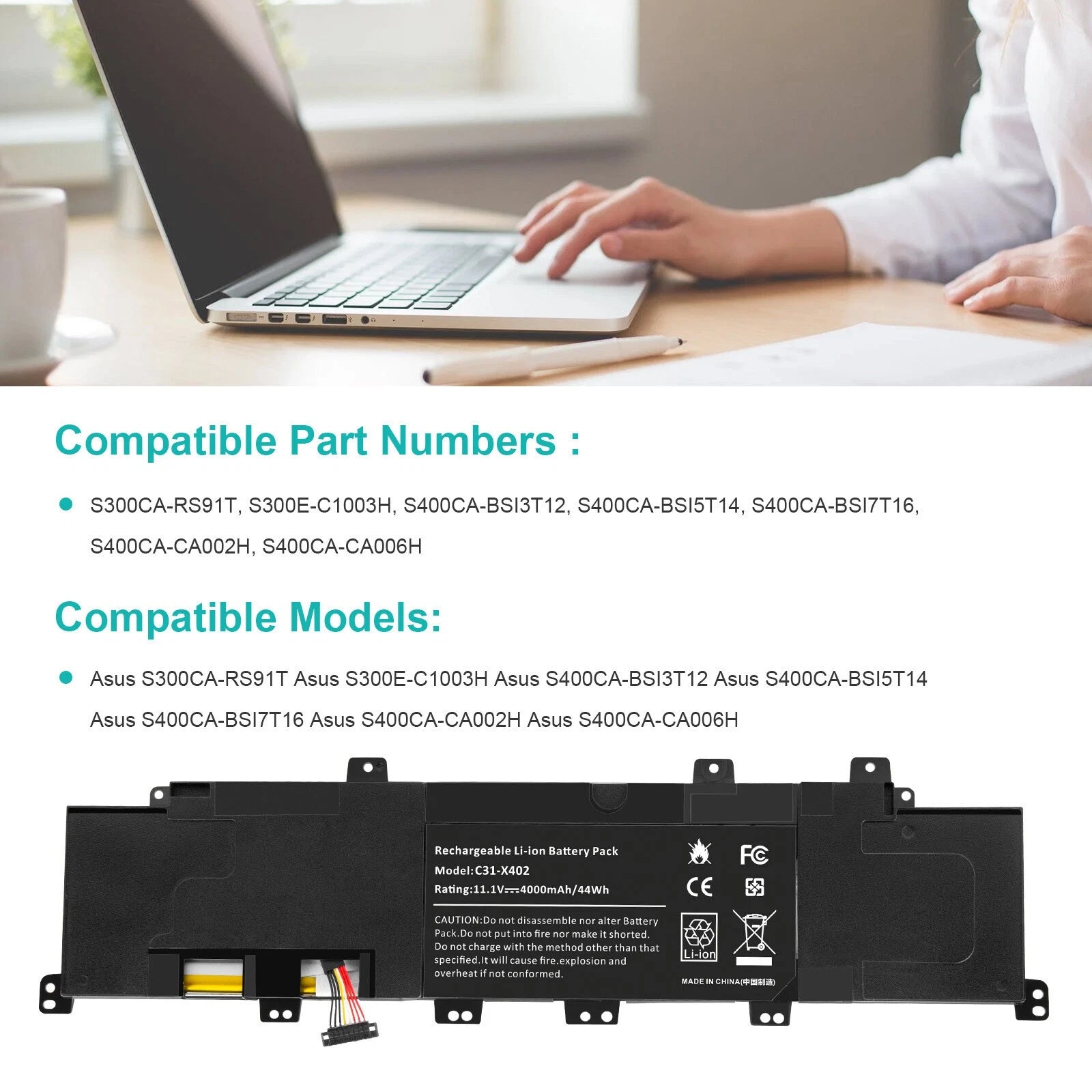 NEW C31-X402 Battery Fr Asus VivoBook S300 S300C S300CA S400C S400E S300E S400CA