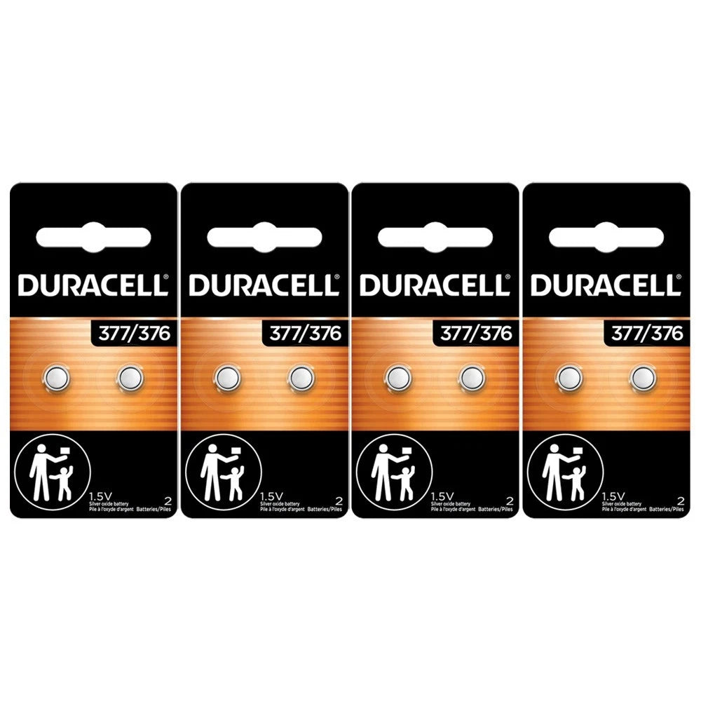 8 Duracell 377 (SR626SW) Silver Oxide Batteries 1.55 Volt