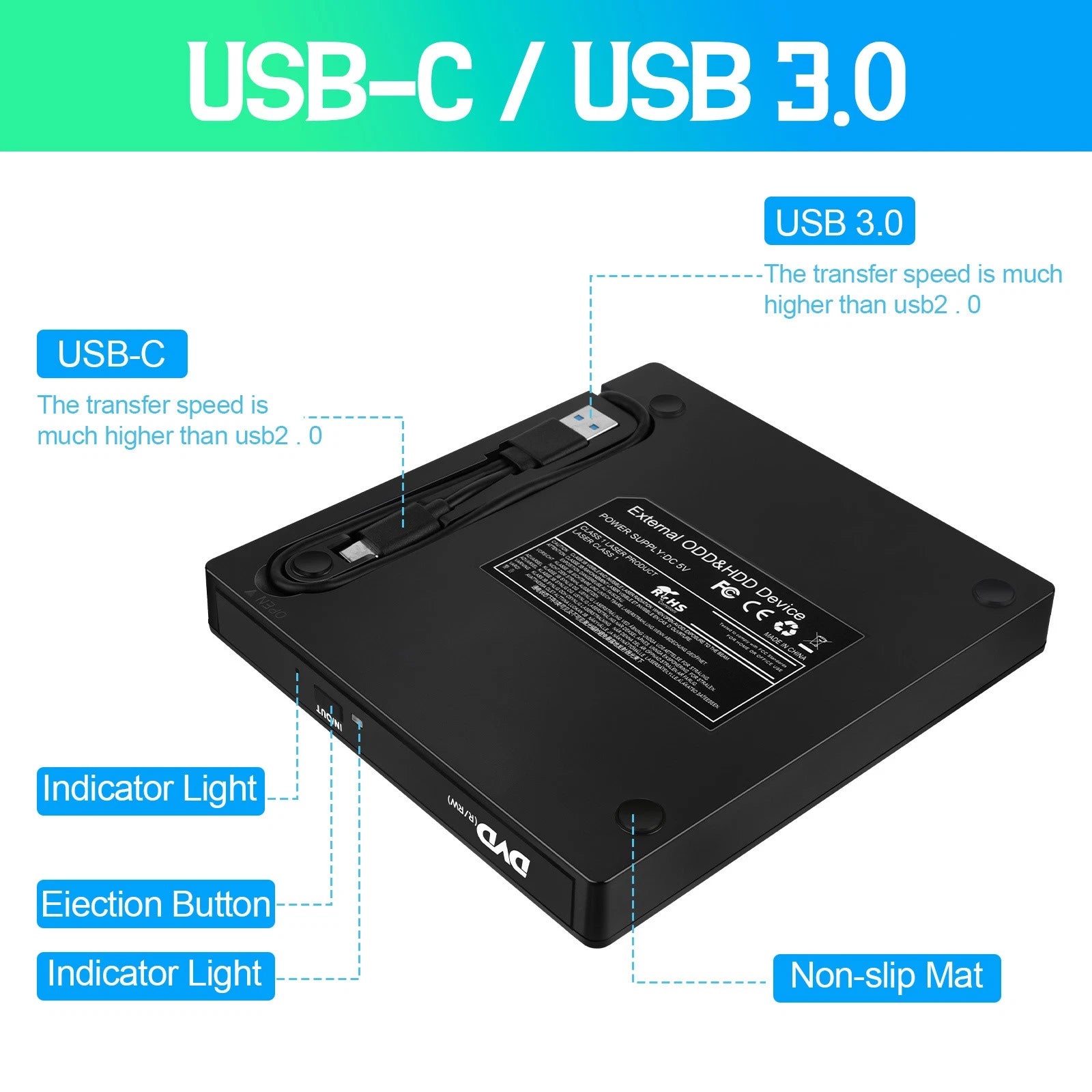 External CD DVD Drive USB 3.0 Writer Burner Player for PC Laptop Windows 11 10