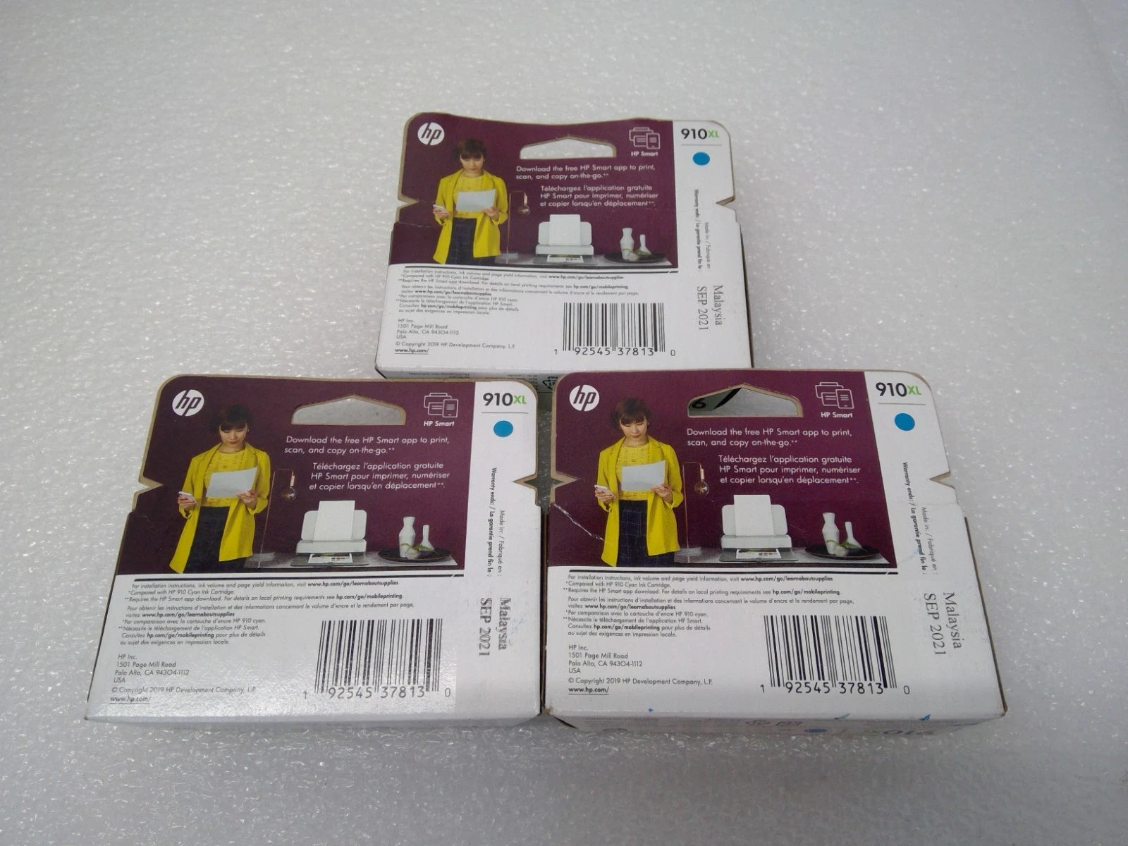 LOT OF 3 New Genuine HP 910XL Cyan Ink Cartridge OfficeJet Pro 8020 8025