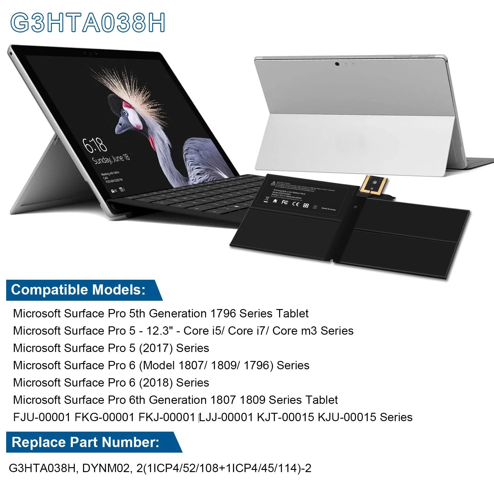New Battery G3HTA038H For Microsoft Surface Pro 5 Pro 6 1796 (2017 New Pro)