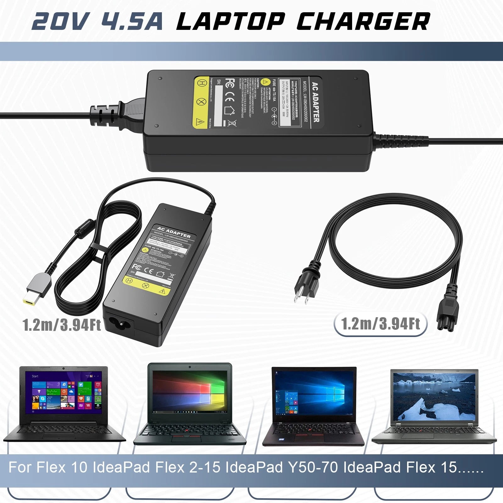 90W 20V 4.5A-SQUARE SLIM TIP For Lenovo ThinkPad Laptop AC Charger Adapter
