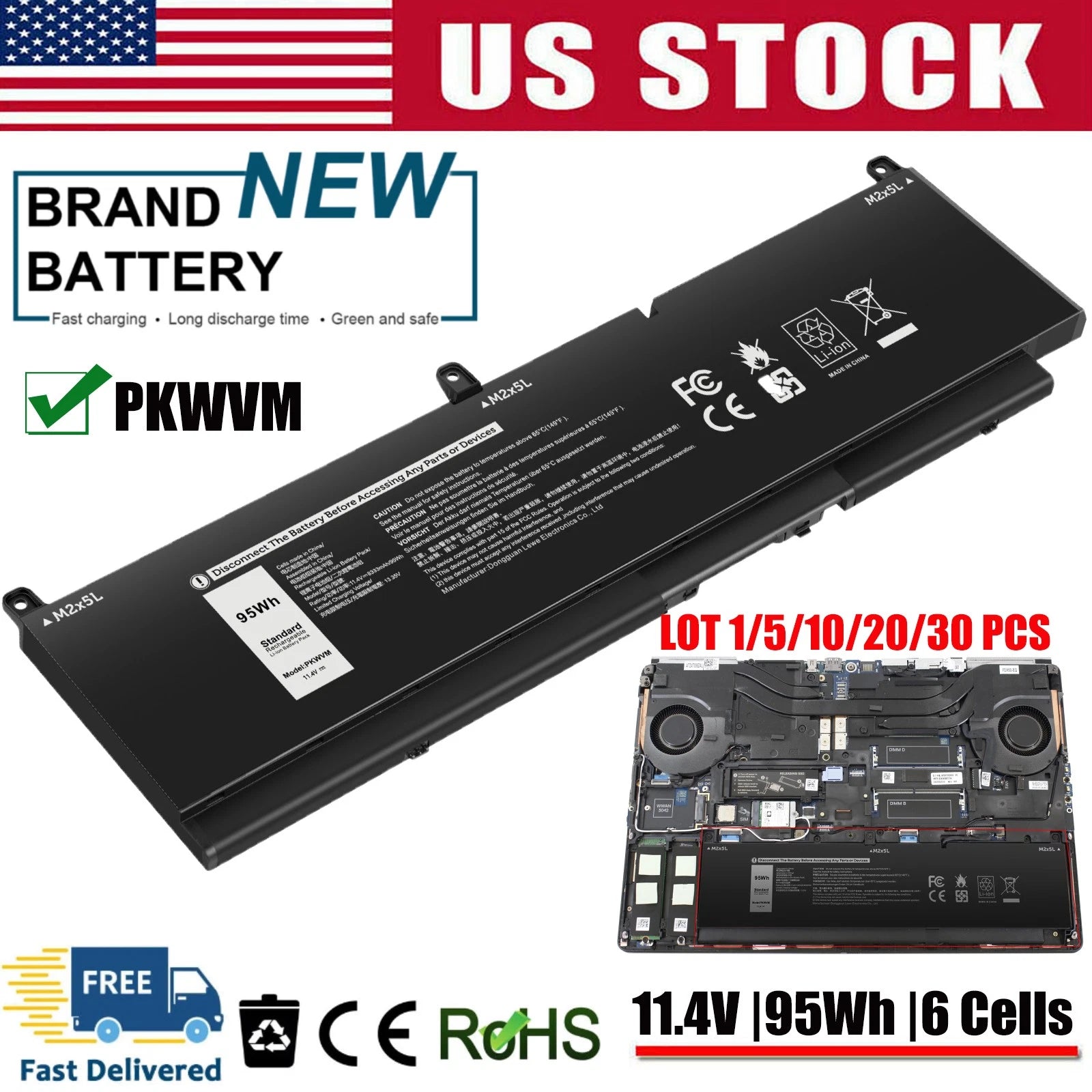 ?LOT PKWVM Laptop Battery for Dell Precision 7550 7560 7750 7760 453-BBCQ P44E