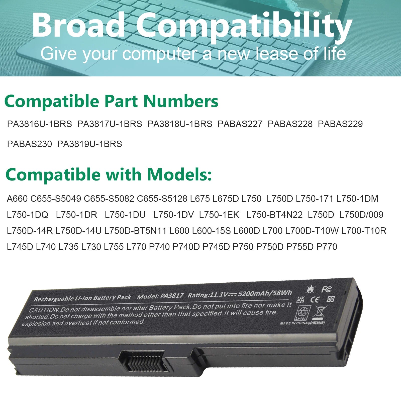 PA3817U-1BRS PA3819U-1BRS Battery for Toshiba Satellite L640 L645 L650 L655 L670