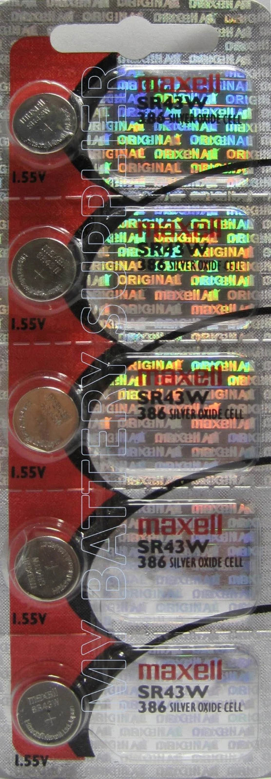 5 NEW MAXELL 386 SR43W WATCH BATTERIES
