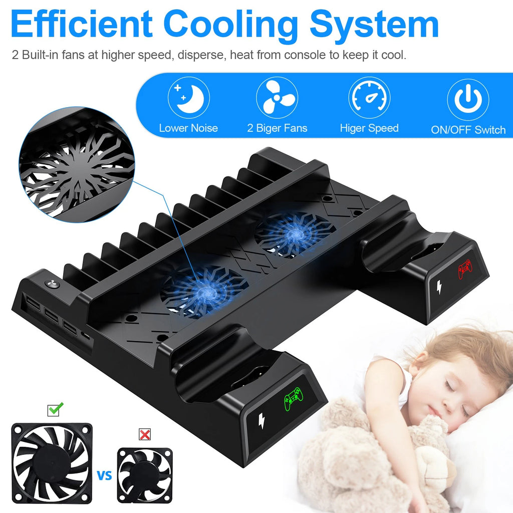 Stand Cooling Fan Station for PS4/ PS4 Slim/Pro Controller EXT Port Charger Dock
