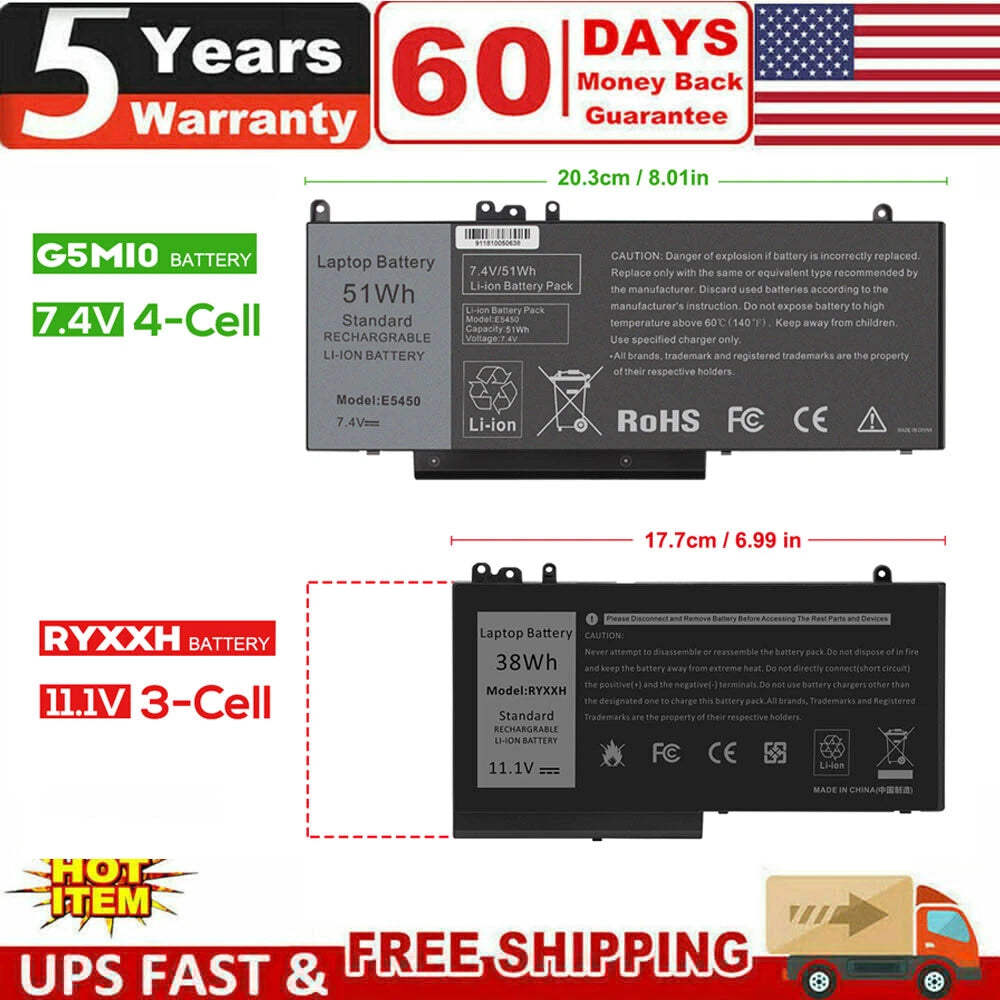 New Battery RYXXH G5M10 For Dell Latitude 3160 E5250 E5450 E5550 WYJC2 8V5GX