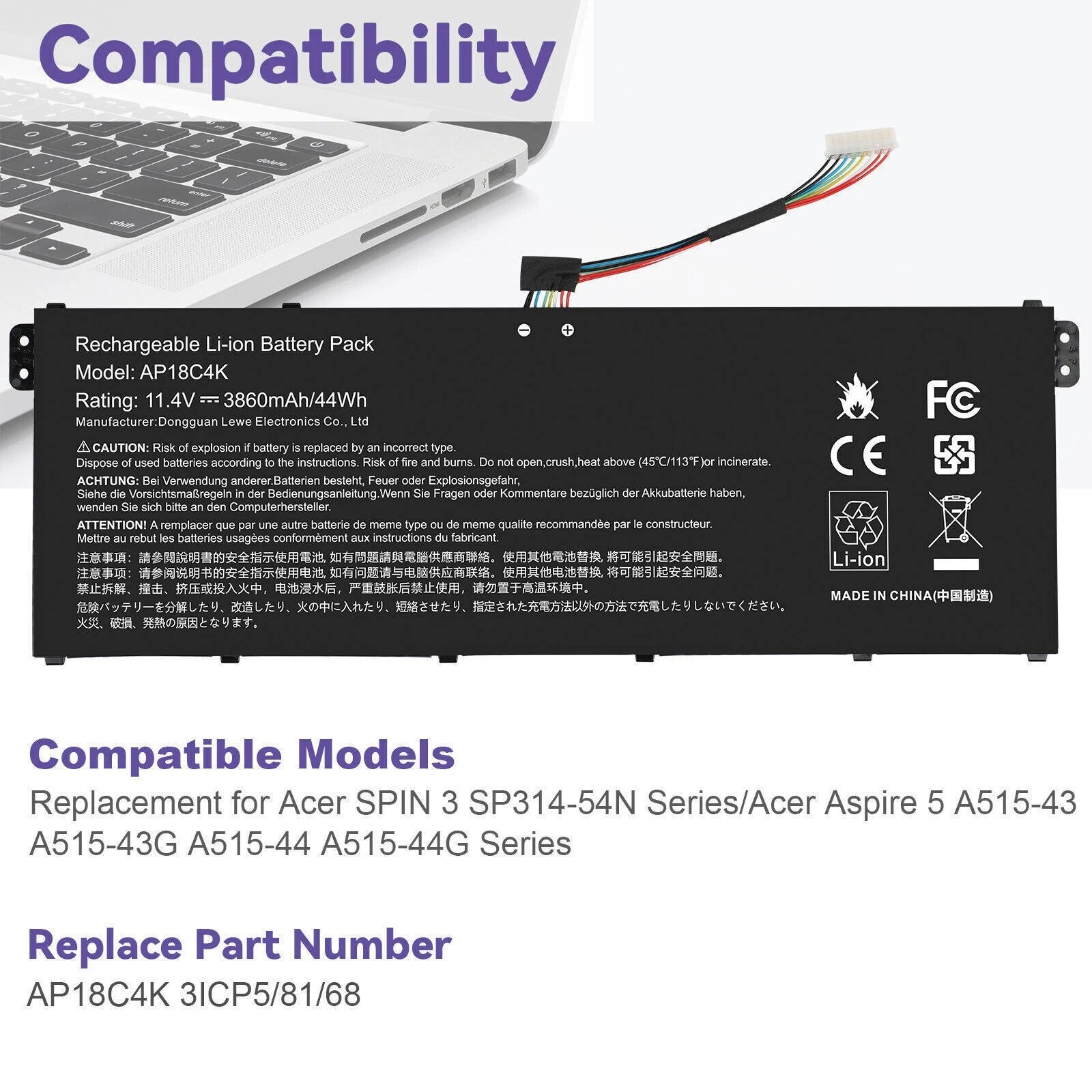AP18C4K Laptop Battery For Aspire 5 A515-43 A515-43G A515-44 Spin 3 SP314-54N US