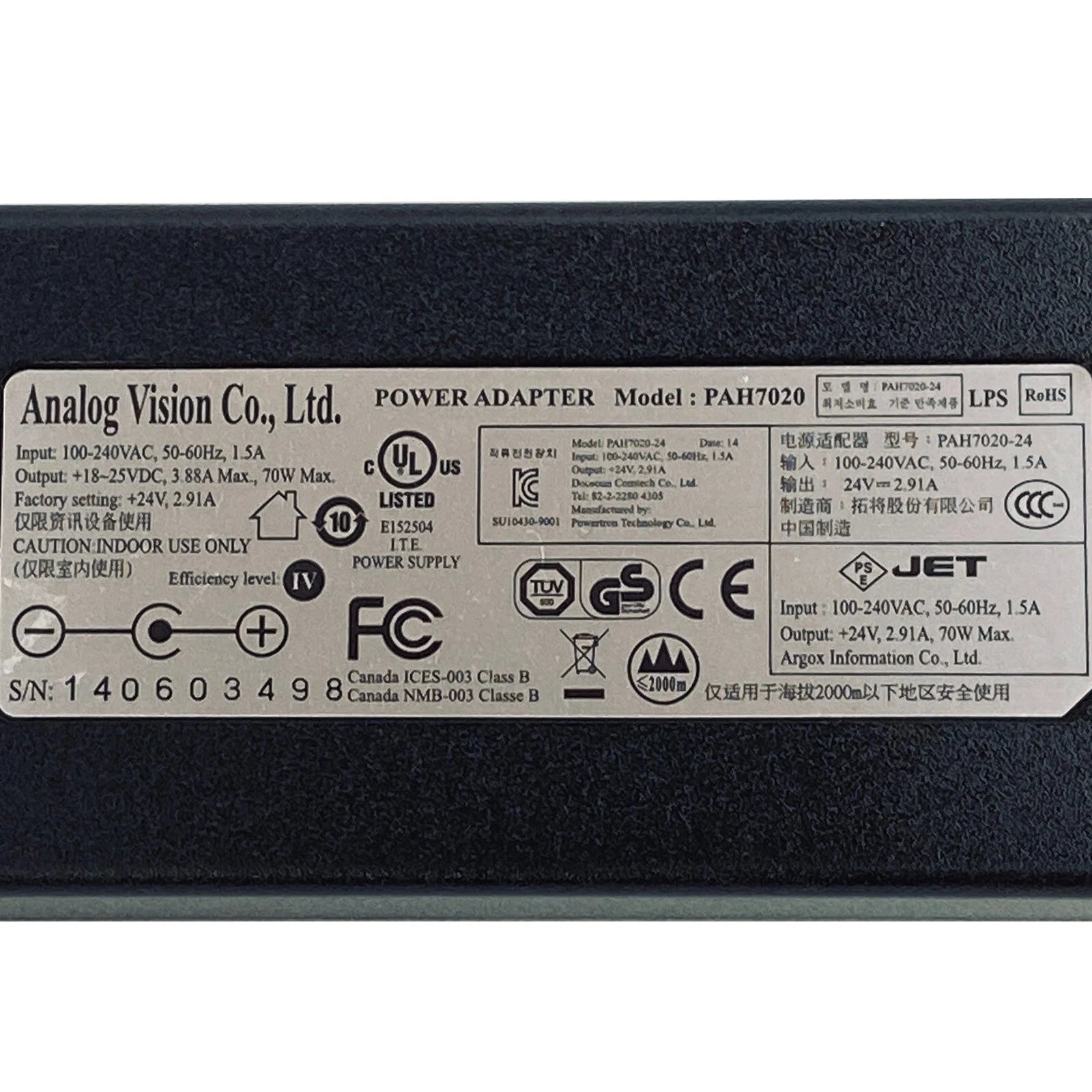 NEW Original Argox 70W AC Power Adapter for Argox CP-3140LE CP-3140ZL CP-3140ZLE