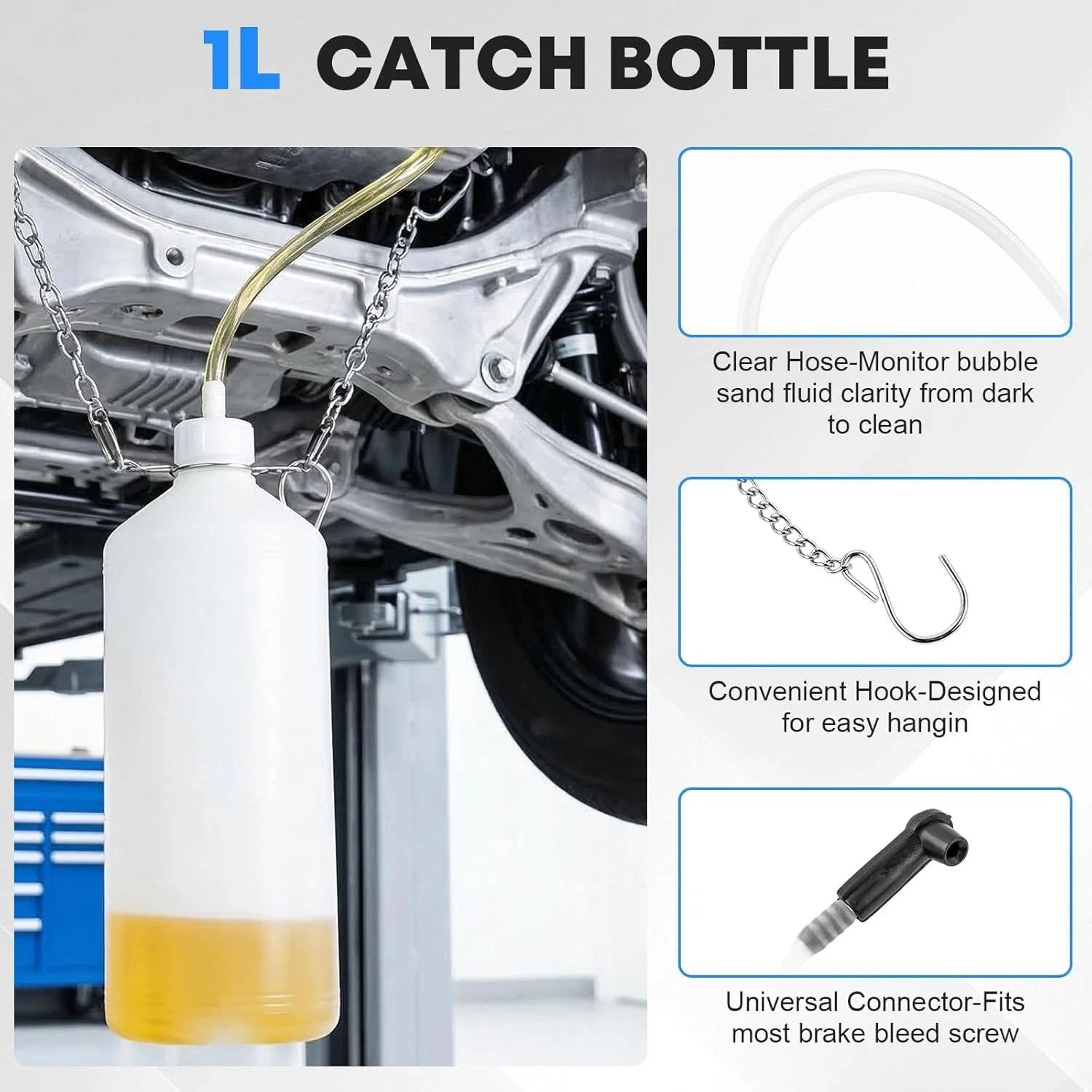 3L Brake Bleeder Kit Manual Fluid Pump with 4 Master Cylinder Adapters 1L Bottle
