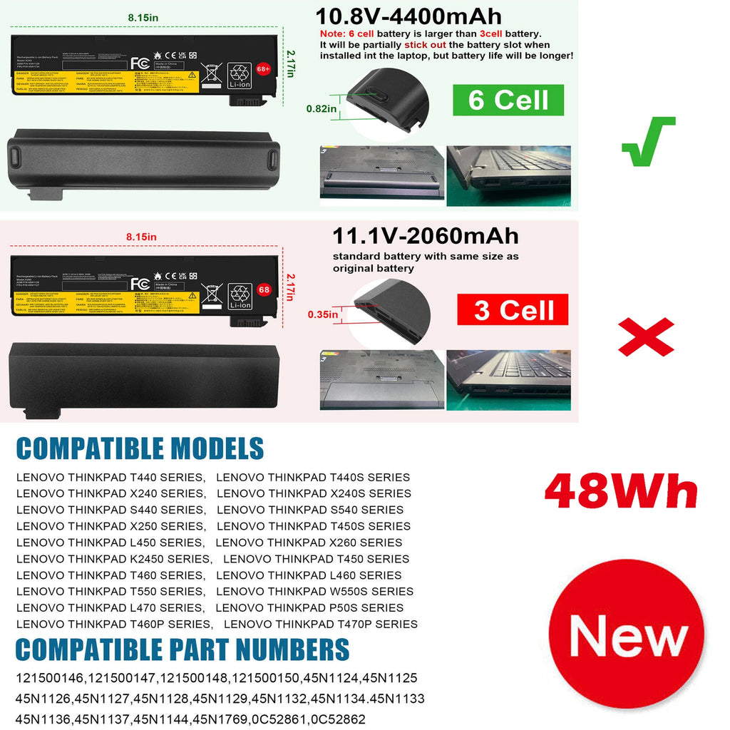 ?68+ NEW Battery For Lenovo ThinkPad T440s T450 T550 X240 X250 X260 X270 45N1127