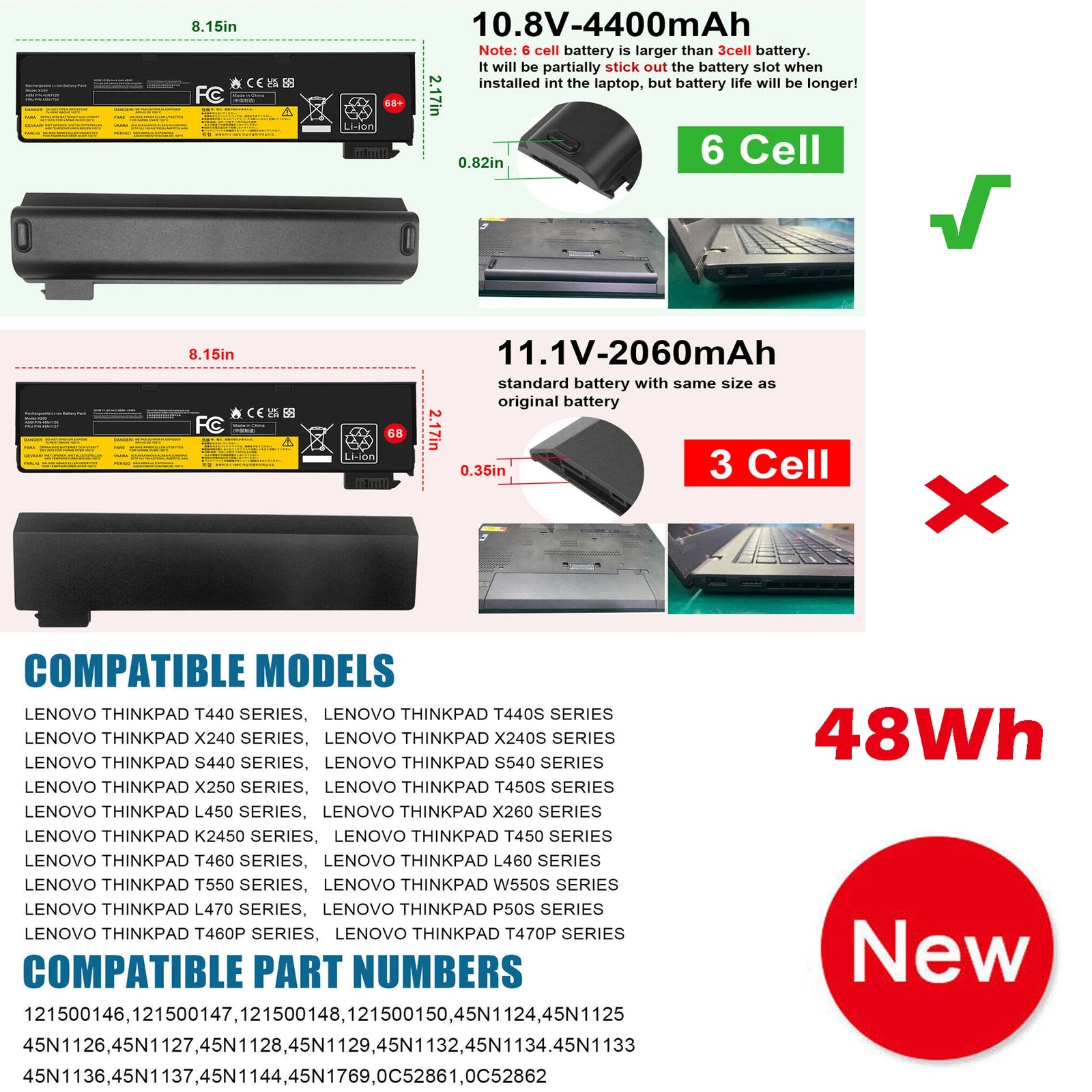 ?68+ NEW Battery For Lenovo ThinkPad T440s T450 T550 X240 X250 X260 X270 45N1127