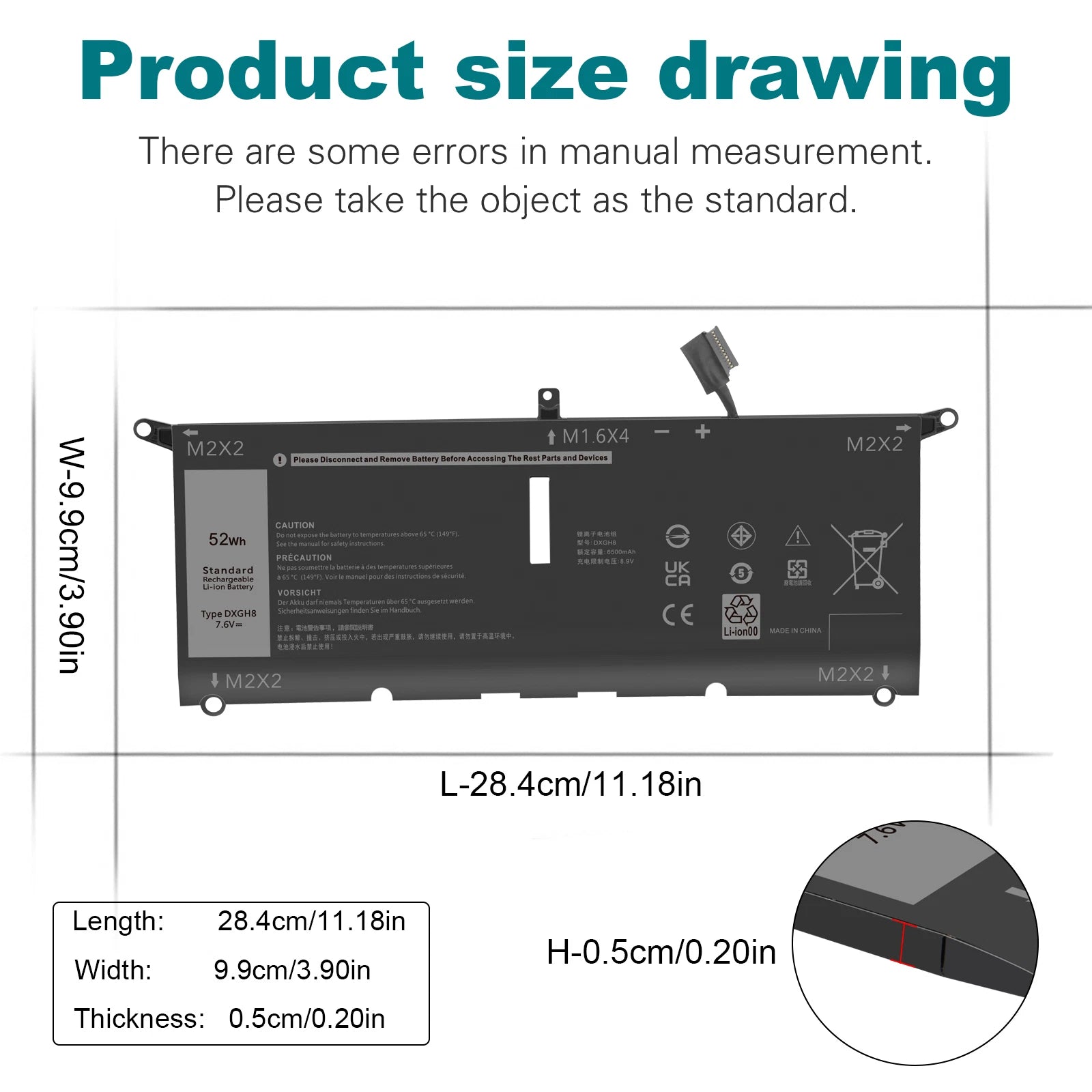 DXGH8 52Wh Battery for Dell XPS 13 9370 13 9380 Inspiron 5390 5391 7390 Series