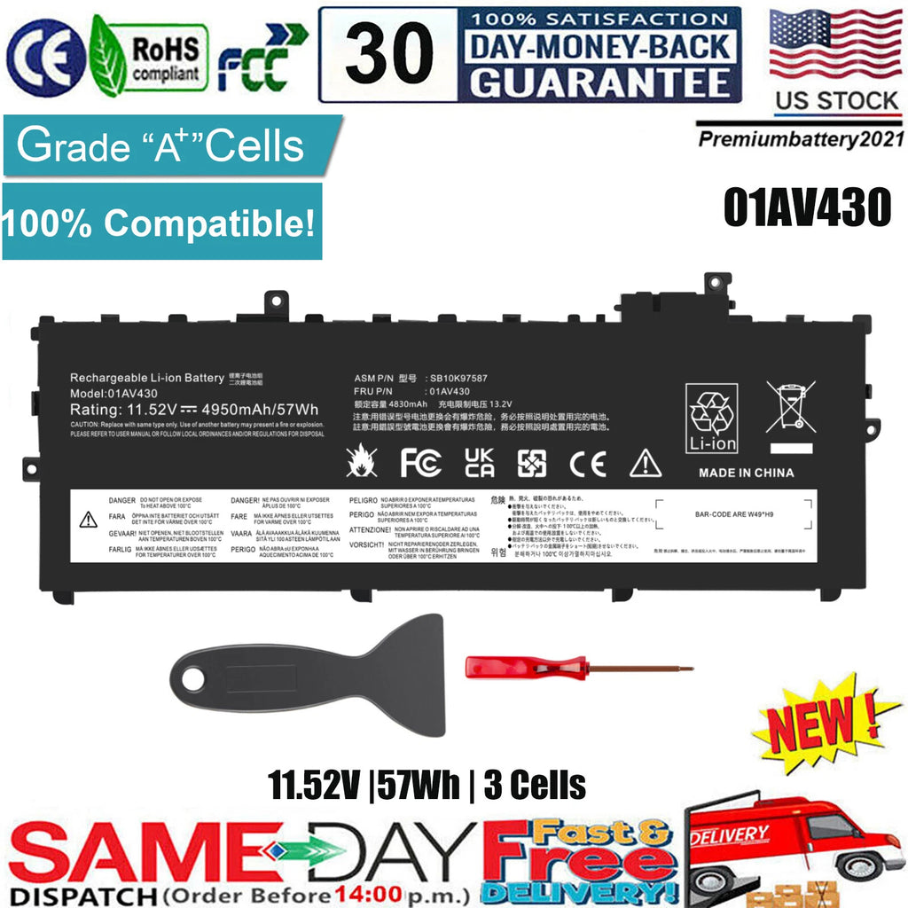 57Wh Battery 01AV430 For Lenovo ThinkPad X1 Carbon 5th Gen 2017 / 6th Gen 2018