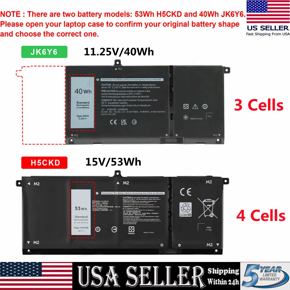 H5CKD JK6Y6 Battery For Inspiron 5300 5401 5408 Latitude 3410 3510 Vostro 5300