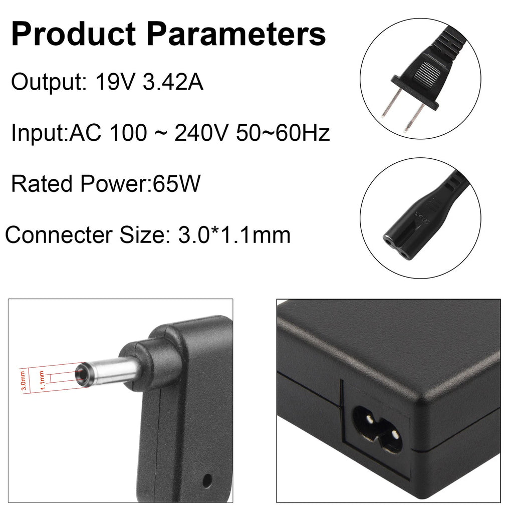 19V 3.42A 65W AC Adapter Laptop Power Charger for Acer ChromeBook C720 C720P USA