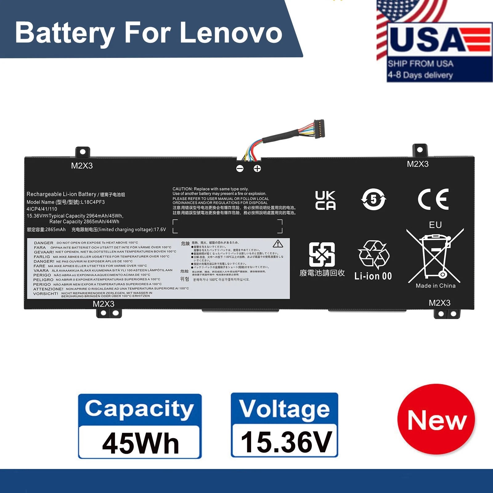 Battery L18C4PF3 for Lenovo IdeaPad Flex-14IML/14IWL C340-14API S540-14API 45WH