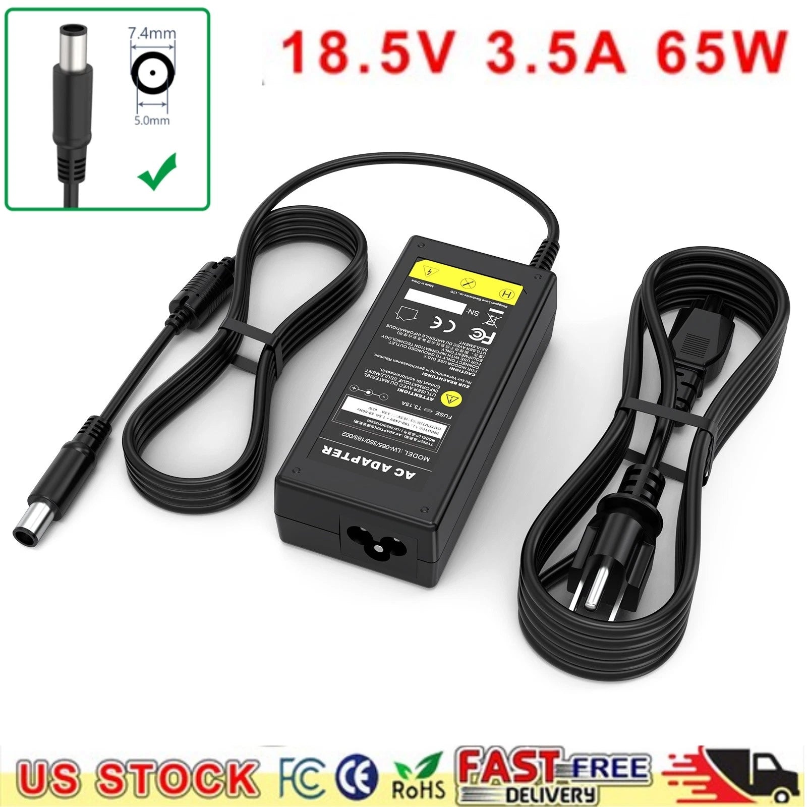 Laptop Adapter Charger for HP Pavilion DV4 DV5 DV6 DV7 Power Supply Cord 65W