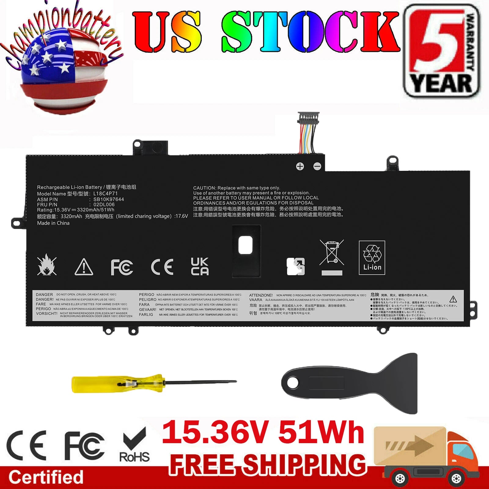 L18C4P71 Battery for Lenovo ThinkPad X1 Yoga 4th Gen, X1 Carbon 7th 8th L18L4P71