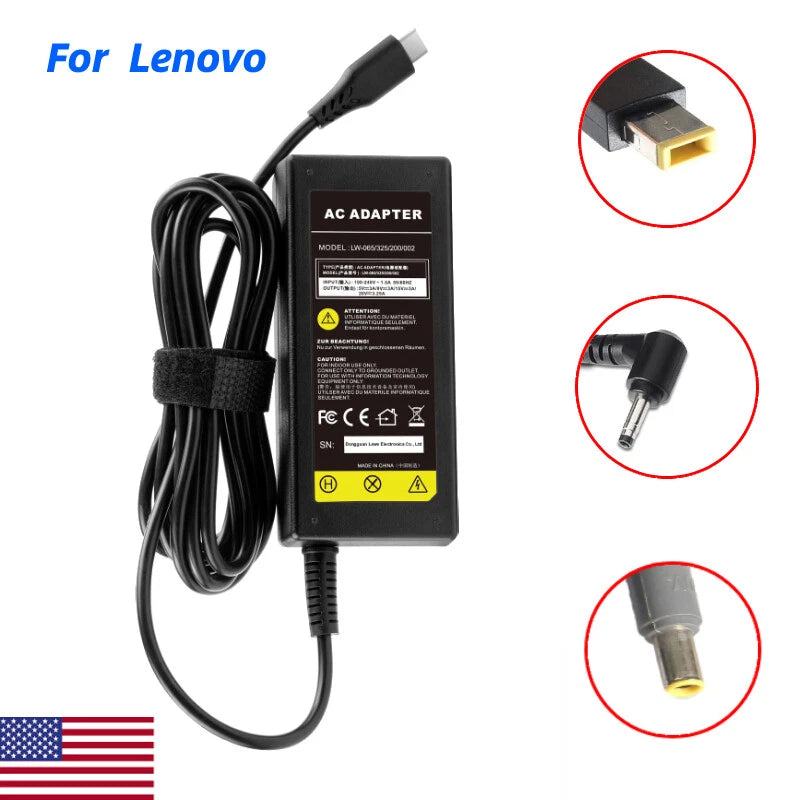 65W 45W USB C/A Laptop Power Adapter Charger for Lenovo Chromebook/Yoga/ThinkPad