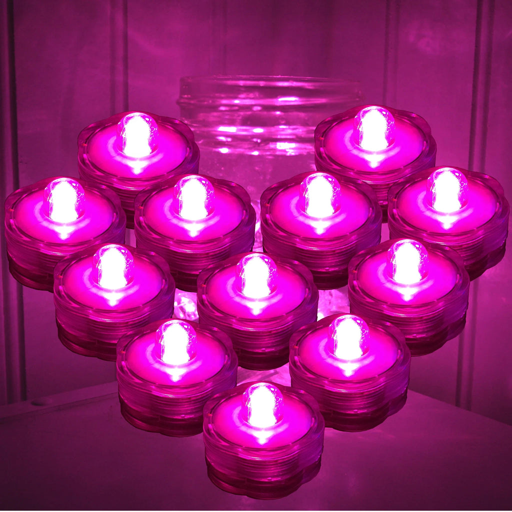 12 Pack PINK Submersible Waterproof Underwater Battery LED Tea Light~Wedding